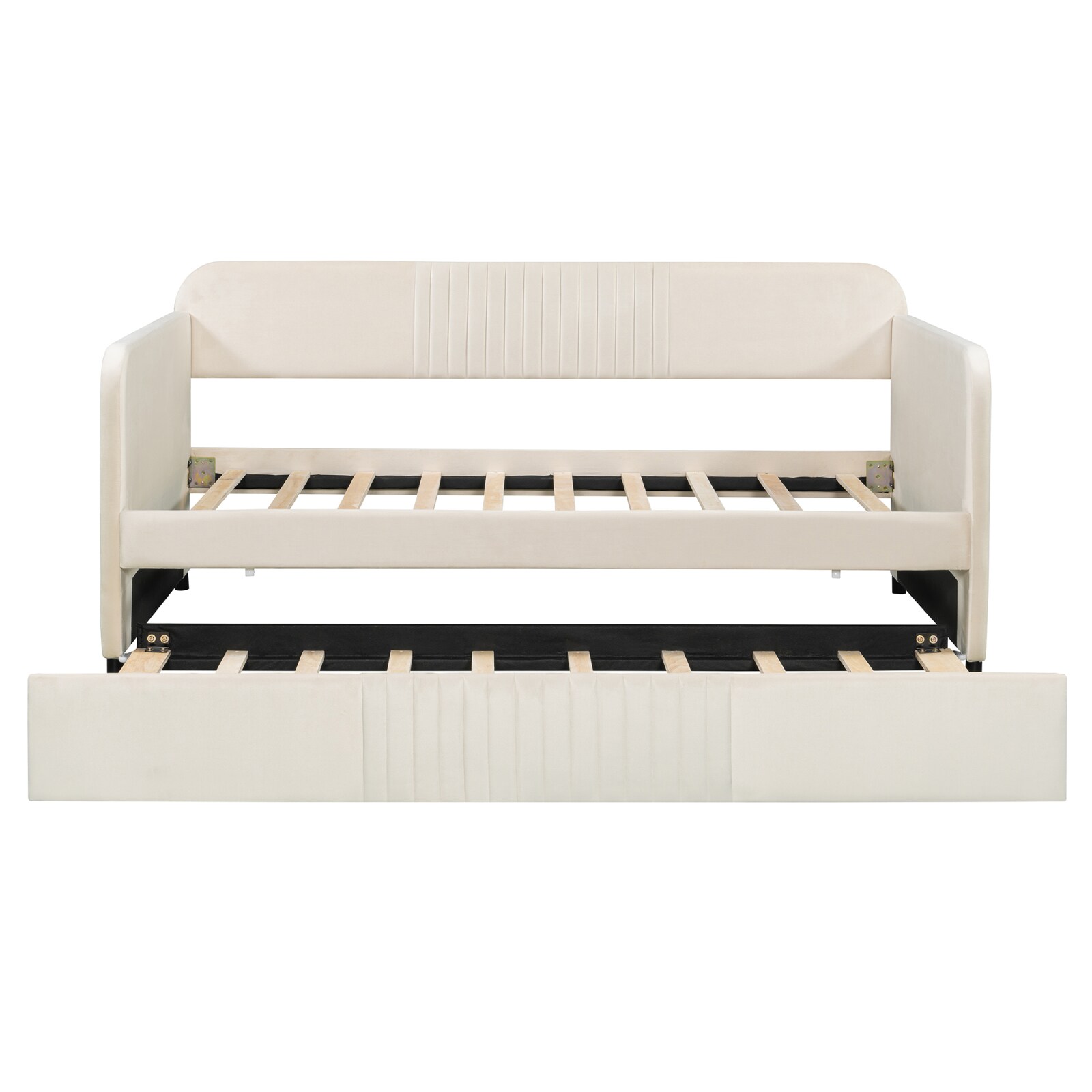 CHITA 80.3-Inch Beige Twin Daybed with Trundle with Pull-Out Trundle ...