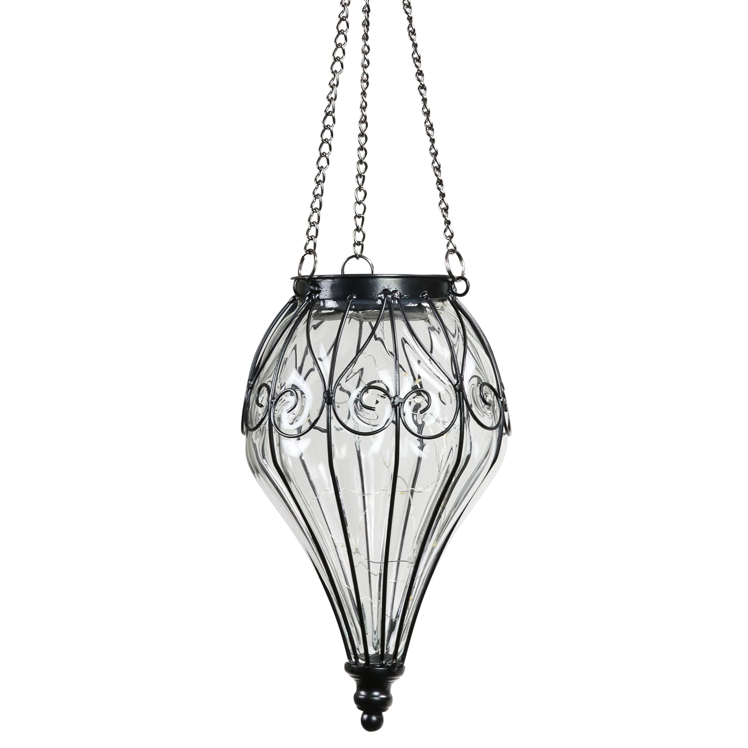 Elegant Clear Glass Solar Hanging Lantern with LED Lights