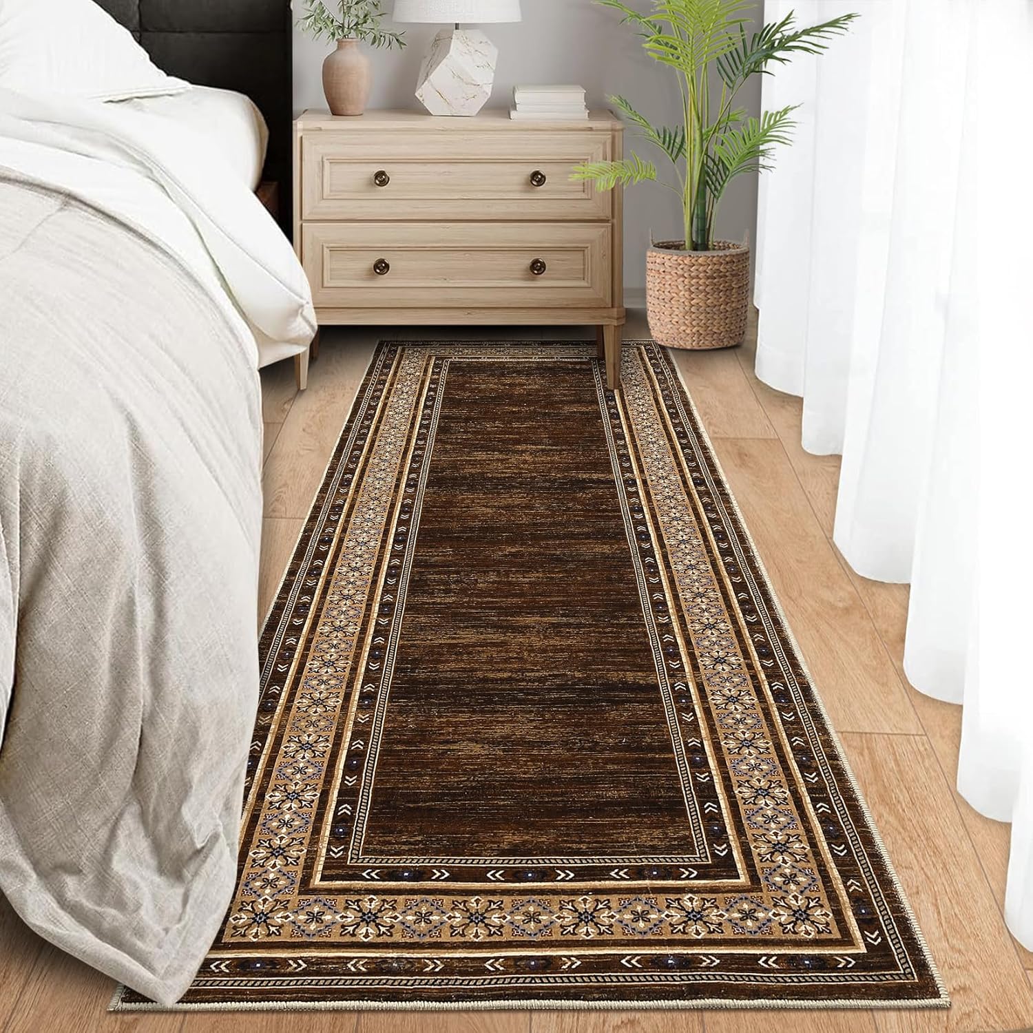 0 Washable 2x8 Hallway Runner Rugs Soft Non Slip Kitchen Rug Carpet Indoor Modern Geometric Rugs Low Pile Throw Runner for Laundry Entryway Bathroom Red Brown