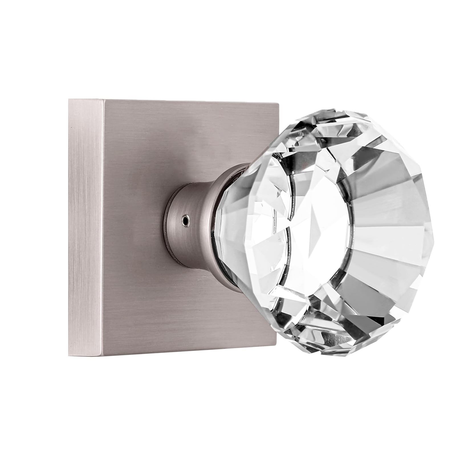 Adrinfly  Diamond Shape Clear Crystal Glass Door Knob Set Brushed Nickel Finish for Interior Hall Closet Doors durable home and garden accessory