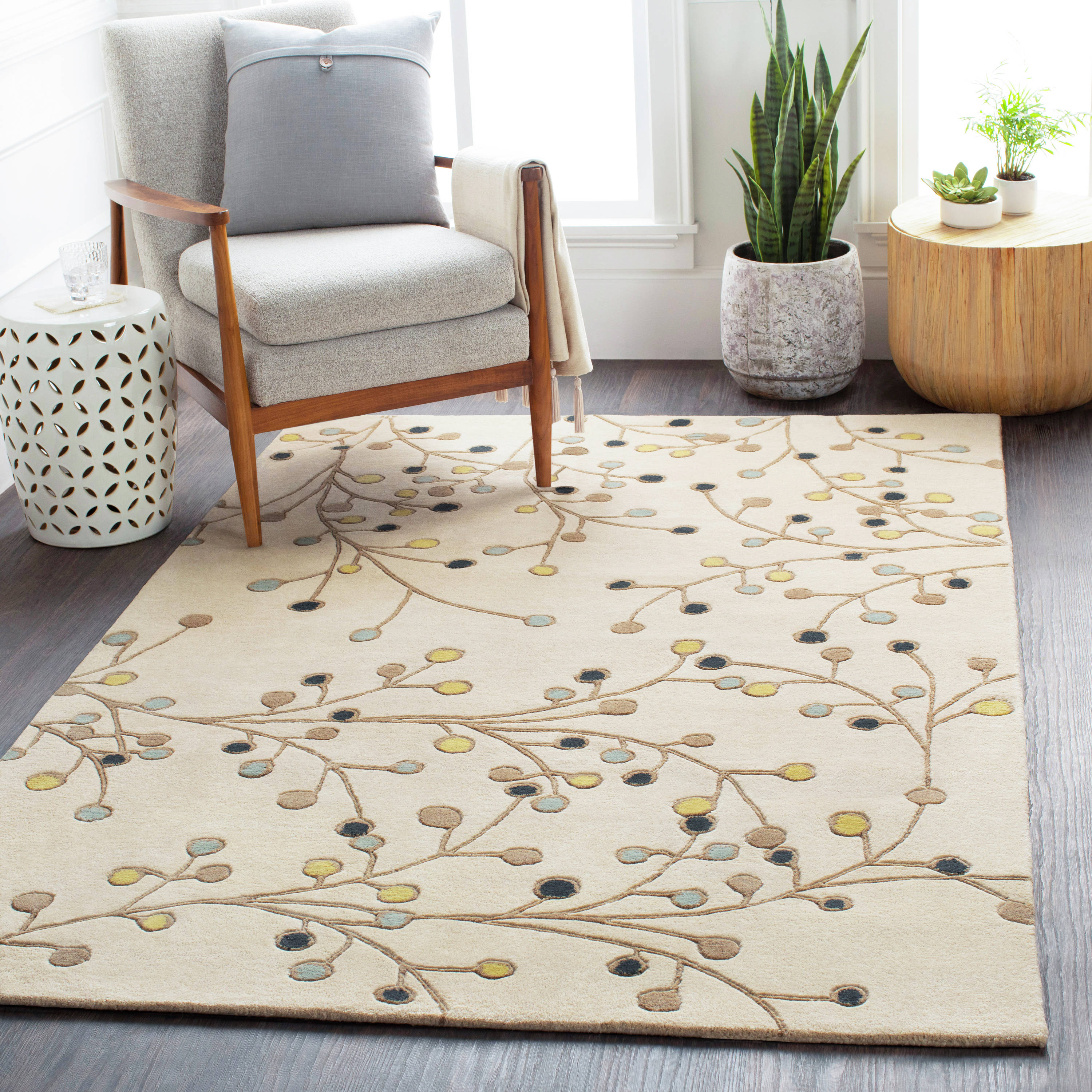 Livabliss ATH5116-58 Athena 5 x 8 (ft) Tufted Wool Khaki Rectangular Indoor Floral/Botanical Tropical Area rug
