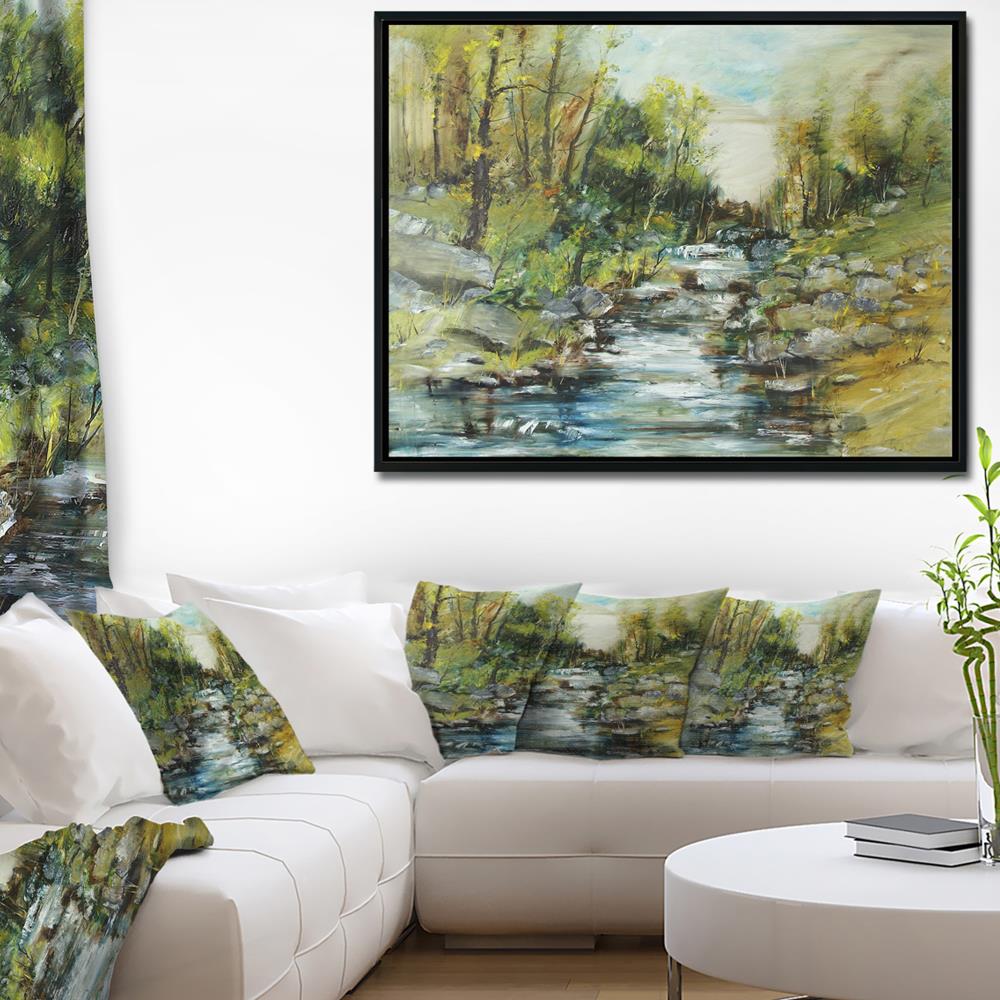 Designart Rocky Terrain with Creek- Landscape Painting Framed Canvas ...