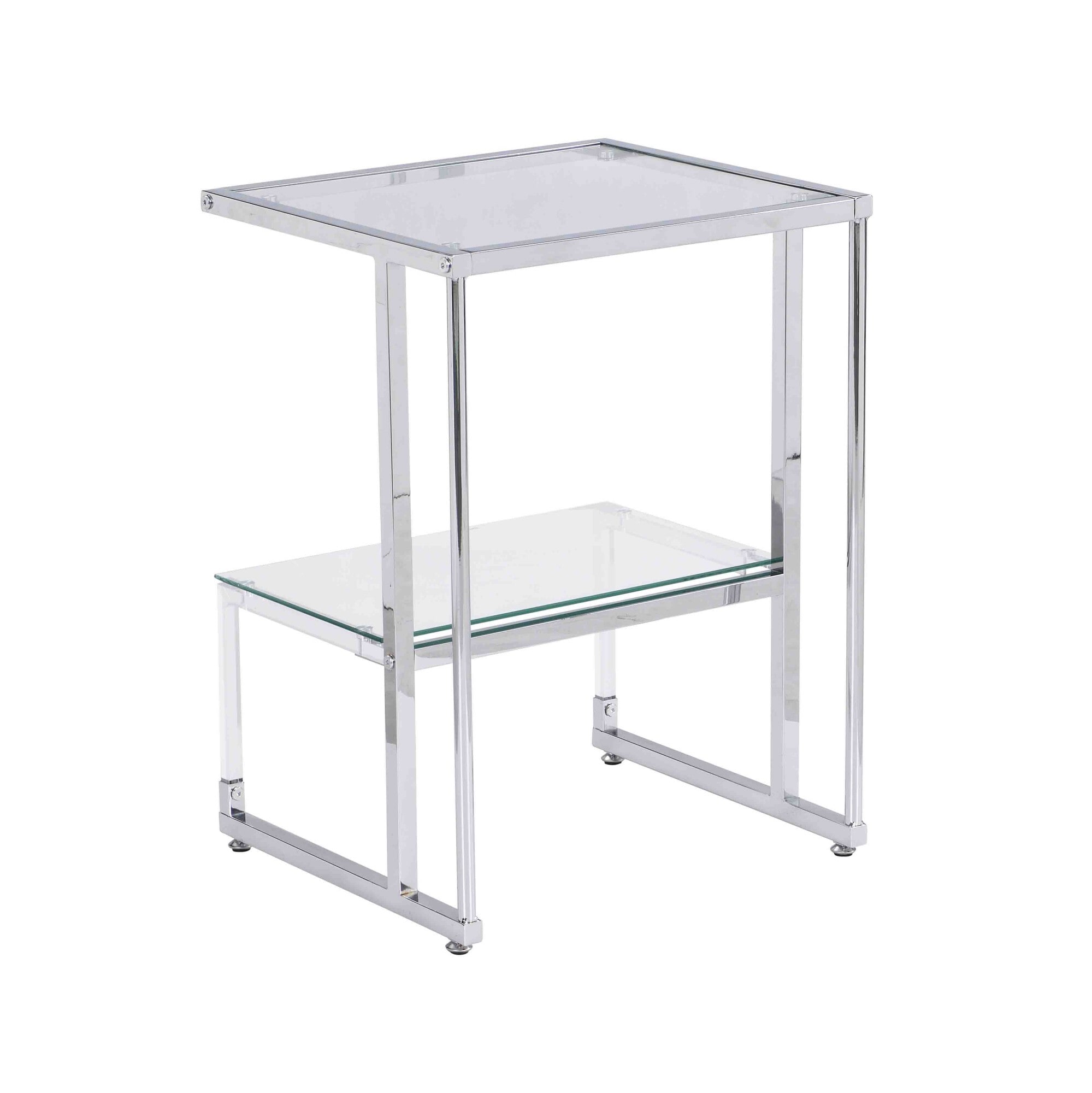 Miki Shinly GHN-6953-04QI 2-Tier Glass Table 17.71-in W x 23.8-in H Chrome Glass Rectangular Modern End Table with Storage Assembly Required