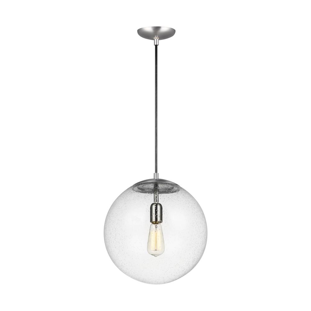 Generation Lighting 6801801-04 Leo 2-Light Satin Aluminum Modern/Contemporary Seeded Glass Globe Medium Outdoor Hanging Pendant Light