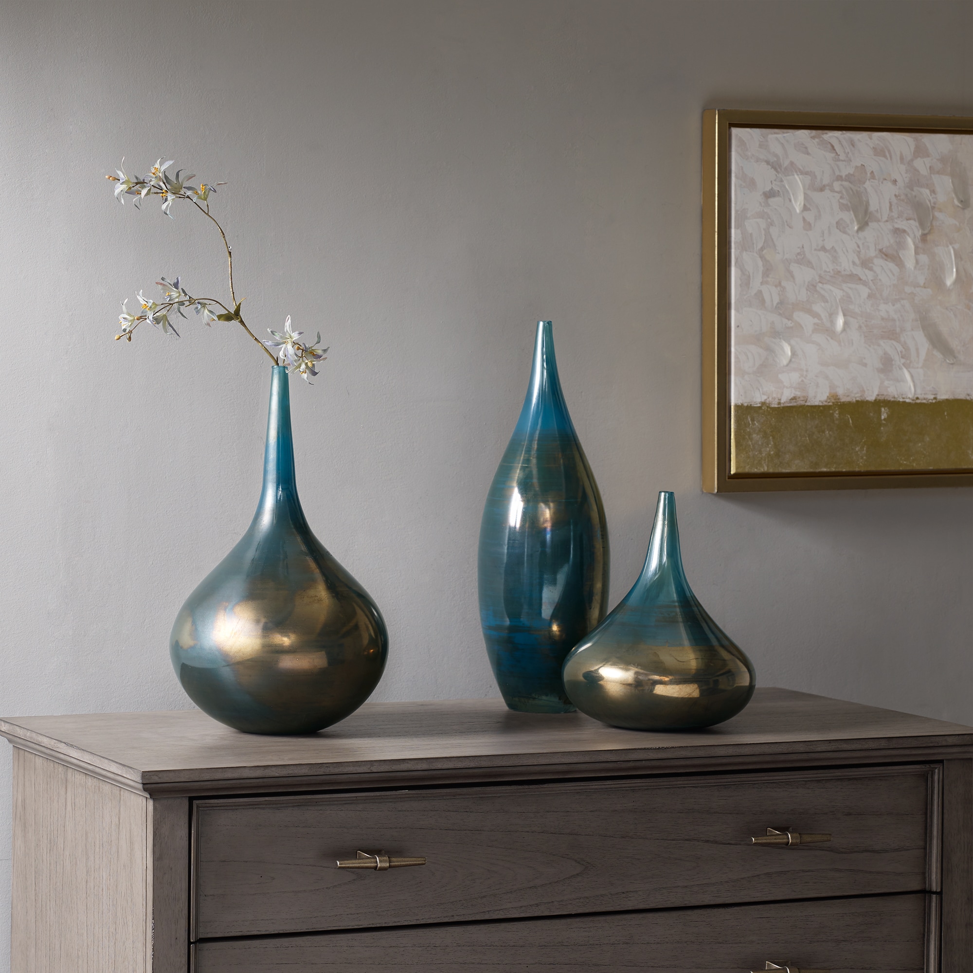Madison Park Signature MPS162-248 3 -Pack Blue Glass Art deco Vase