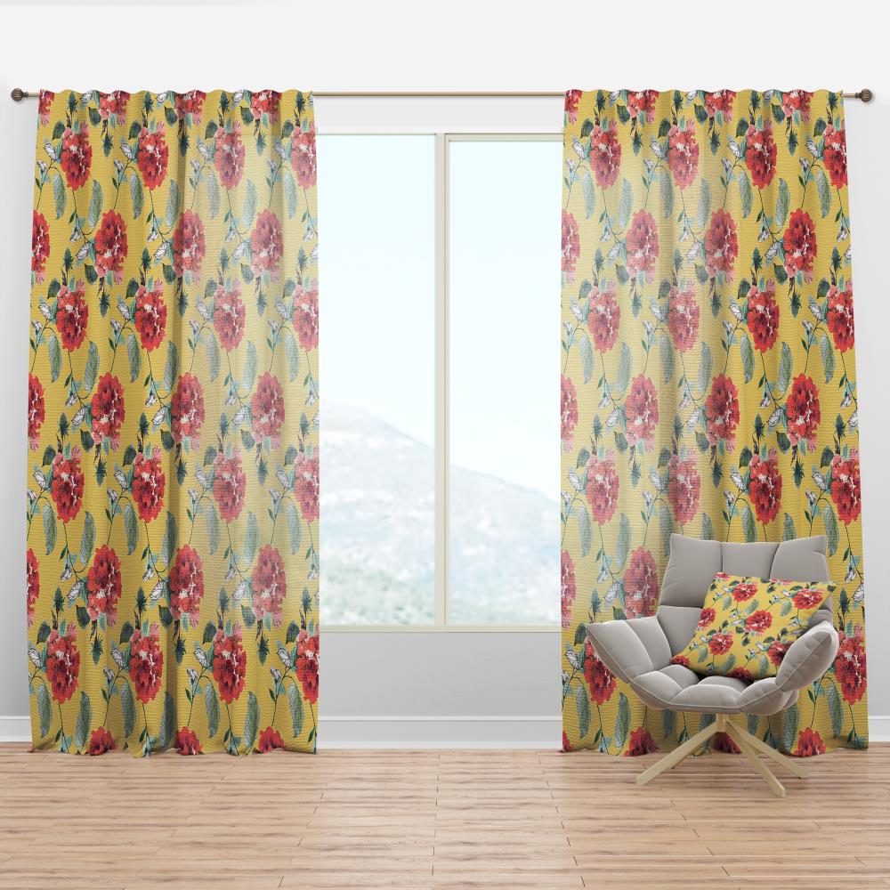 Designart CTN17551-52-95 95-Inches Yellow Floral Room darkening Thermal lined Rod pocket Single curtain panel