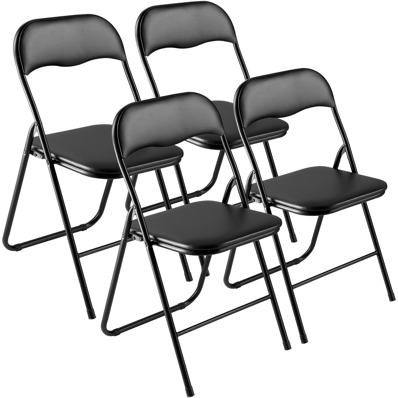 Clihome - 4 Pack Folding Chairs Portable Leather Chairs with Padded Cushion 18-in W Modern Black ...