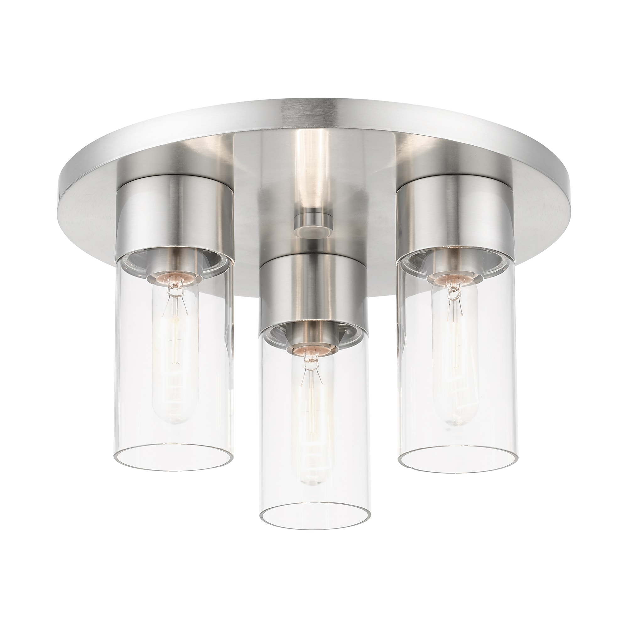 Sleek Brushed Nickel 3-Light Flush Mount with Clear Glass