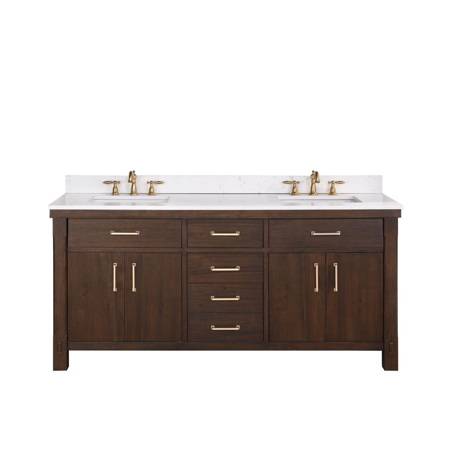 Vinnova Viella 72-in Deep Walnut Undermount Double Sink Bathroom Vanity ...