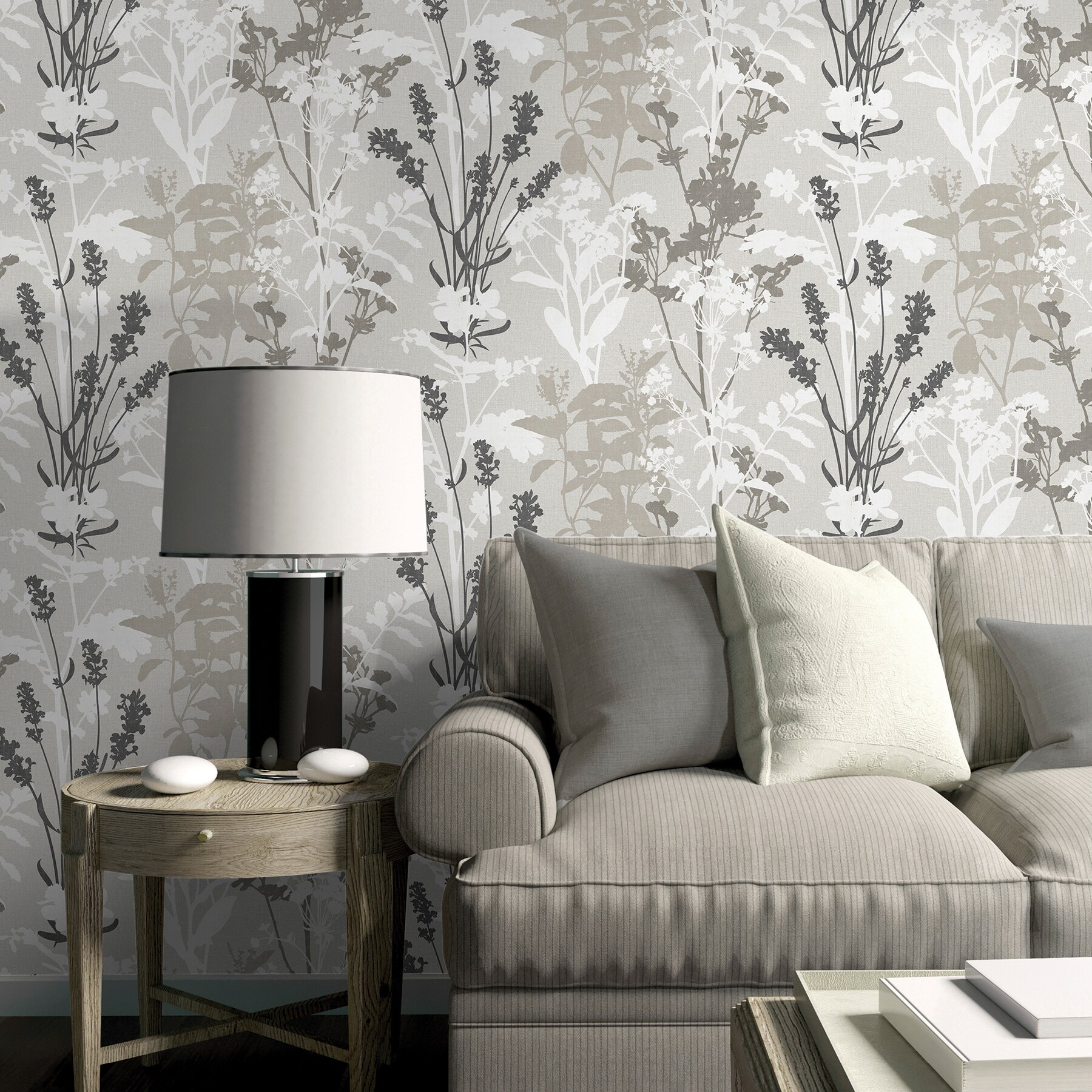 Advantage Bath 56.4-sq Ft Grey Non-woven Floral Unpasted Wallpaper At ...