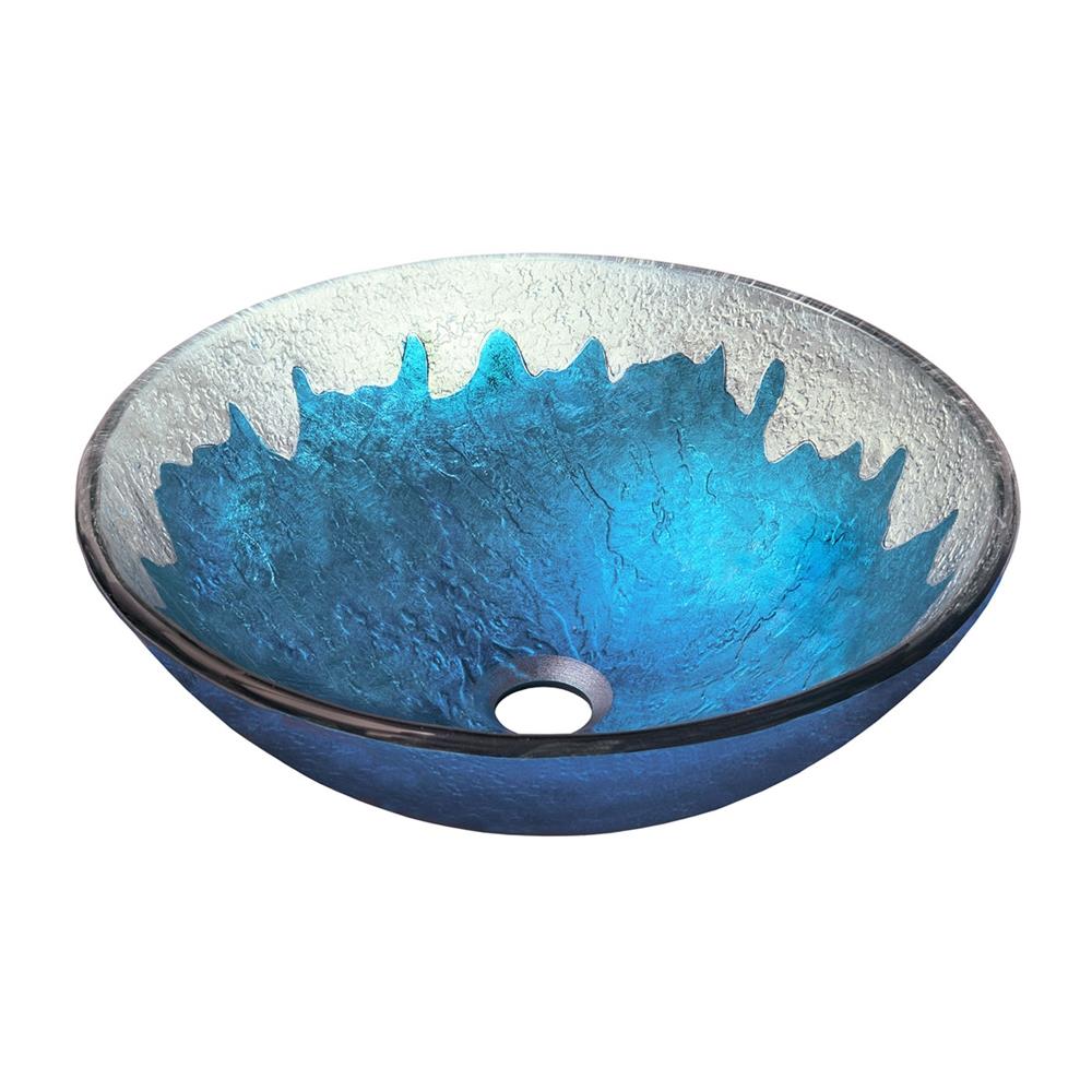 Novatto Diaccio Blue Silver Tempered Glass Vessel Round Modern Bathroom 