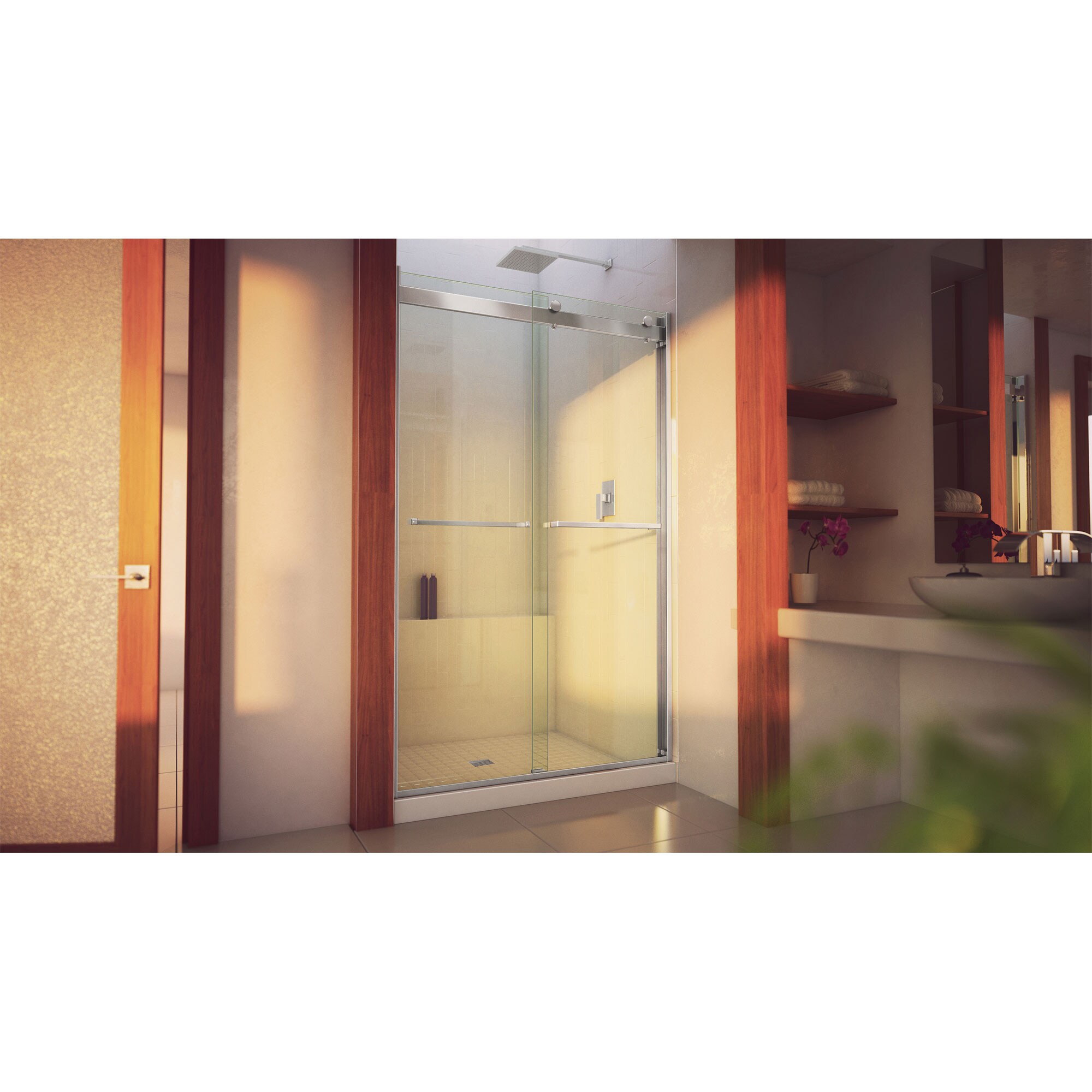 Brushed Nickel Semi-Frameless Sliding Shower Door with Tempered Glass