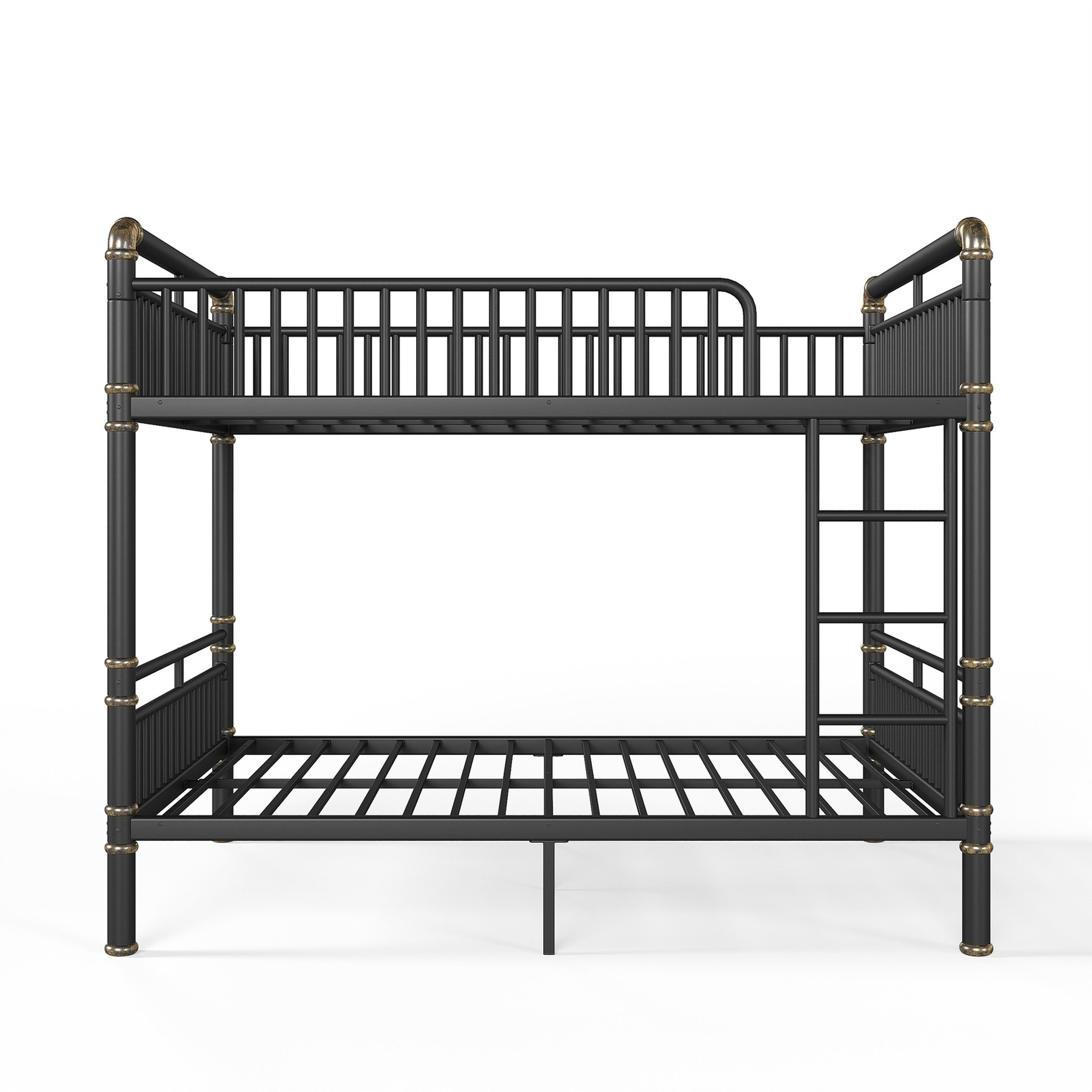 UOI - Queen over Queen Size Black Metal Bunk Bed with Built-in Ladders and Guardrails for Teens a...