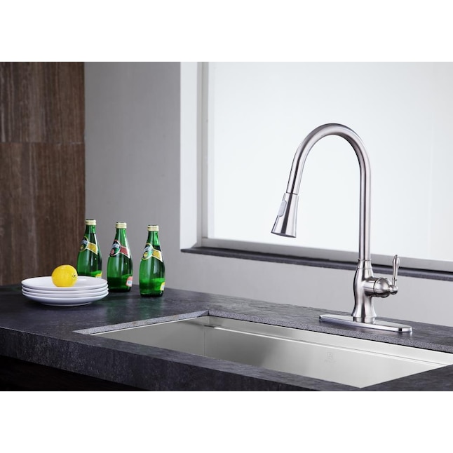 ANZZI Rodeo Brushed Nickel 1-Handle Deck-Mount Pull-Out Handle Kitchen Faucet (Deck Plate Included) ANZZI Rodeo Brushed Nickel 1-Handle Deck-Mount Pull-Out Handle Kitchen Faucet (Deck Plate Included)