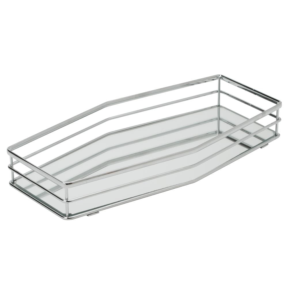Chrome Reflective Glass Vanity Tray with Double Rail Design