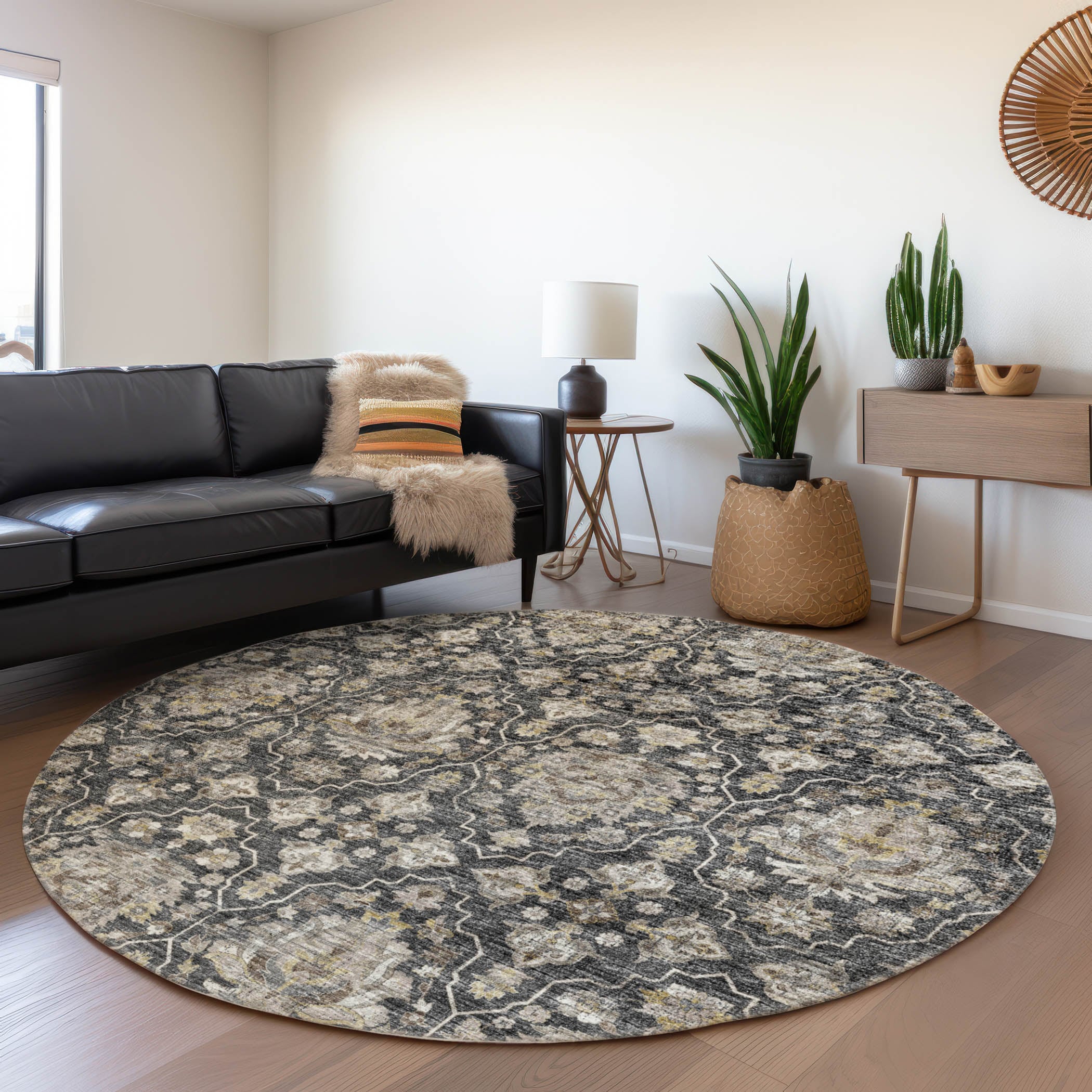 Addison Rugs AMF94SH8RO Mayfield AMF94SH 8 x 8 (ft) Loomed Polyester Shadow Round Indoor Abstract Machine washable Area rug