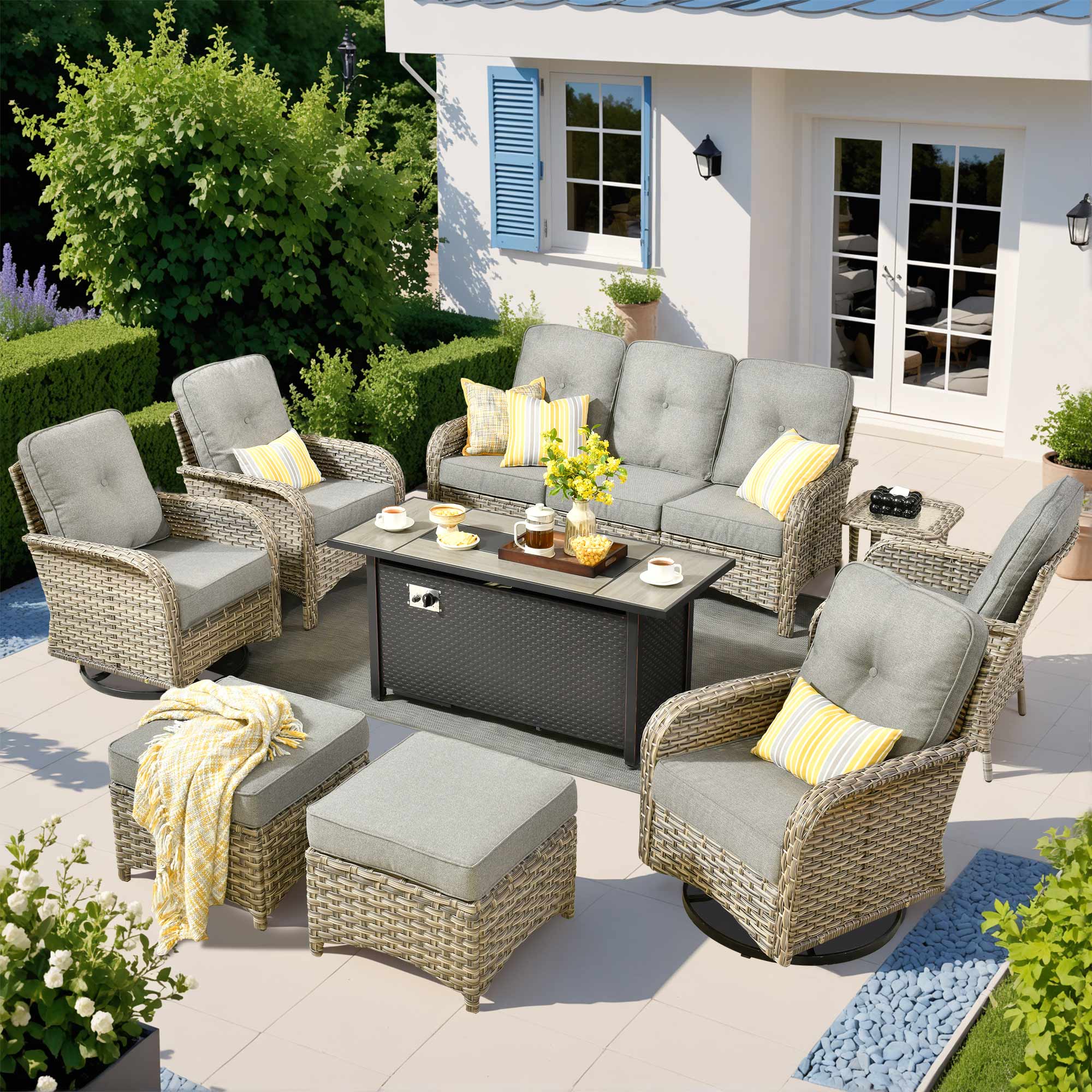 ALTRIGUS LCFP8503YZVNC20091AL 9 -Piece Wicker Patio Sofa Conversation Set with Dark Gray Cushions