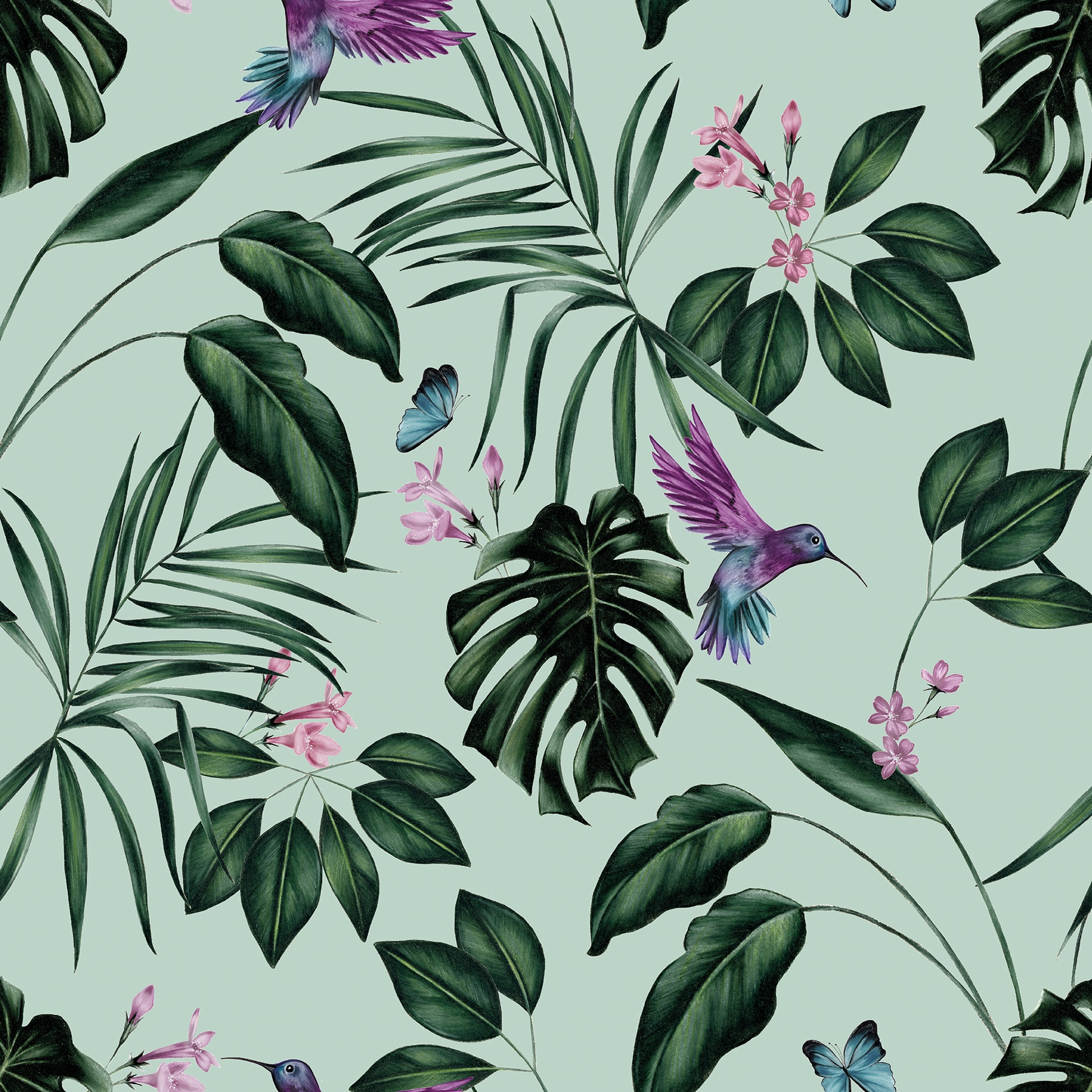 ohpopsi WLD53115W Wild 54.2-Sq. Feet Blue Non-woven Birds Unpasted Wallpaper