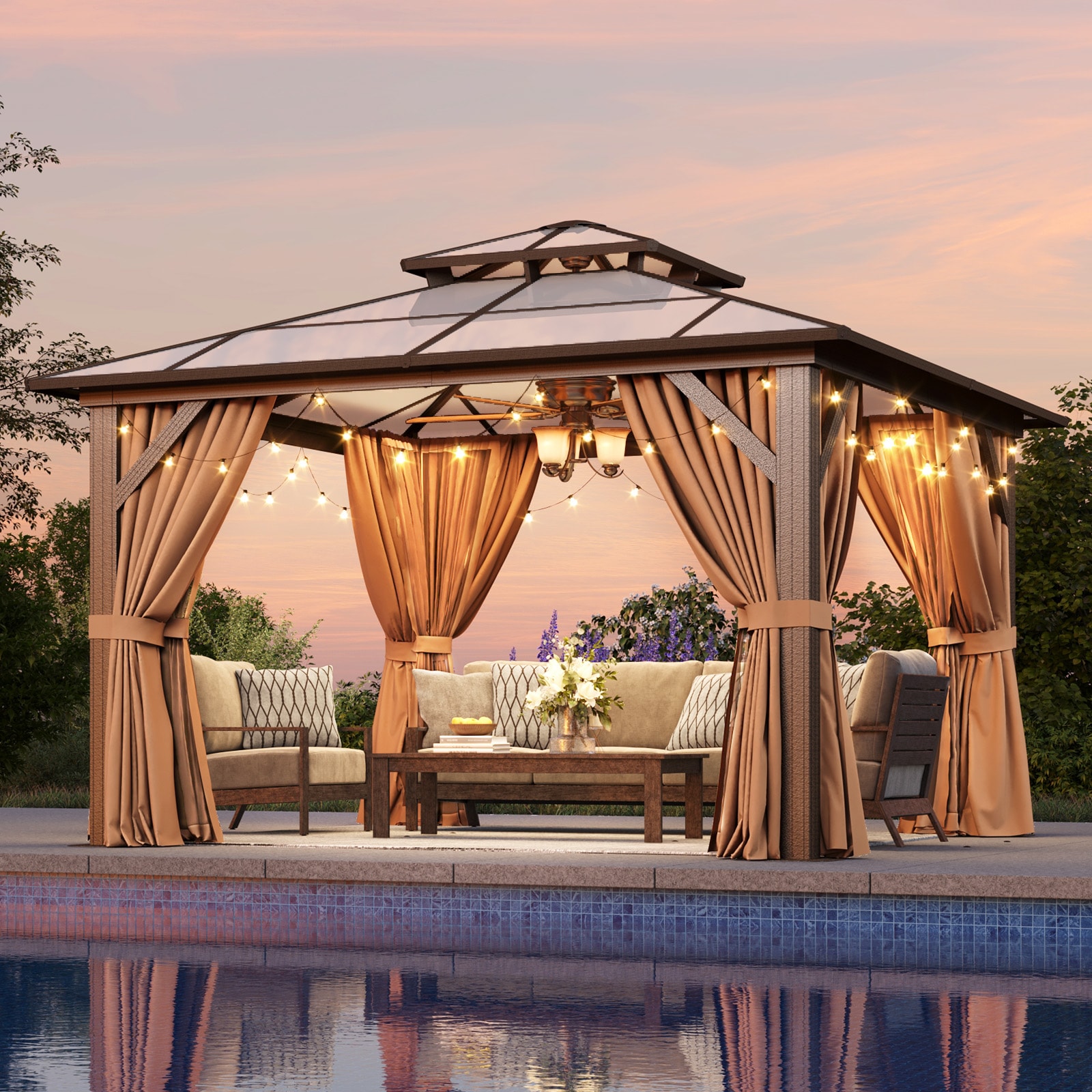 AOXUN 12-ft x 10-ft Gazebo Rectangle Brown Metal