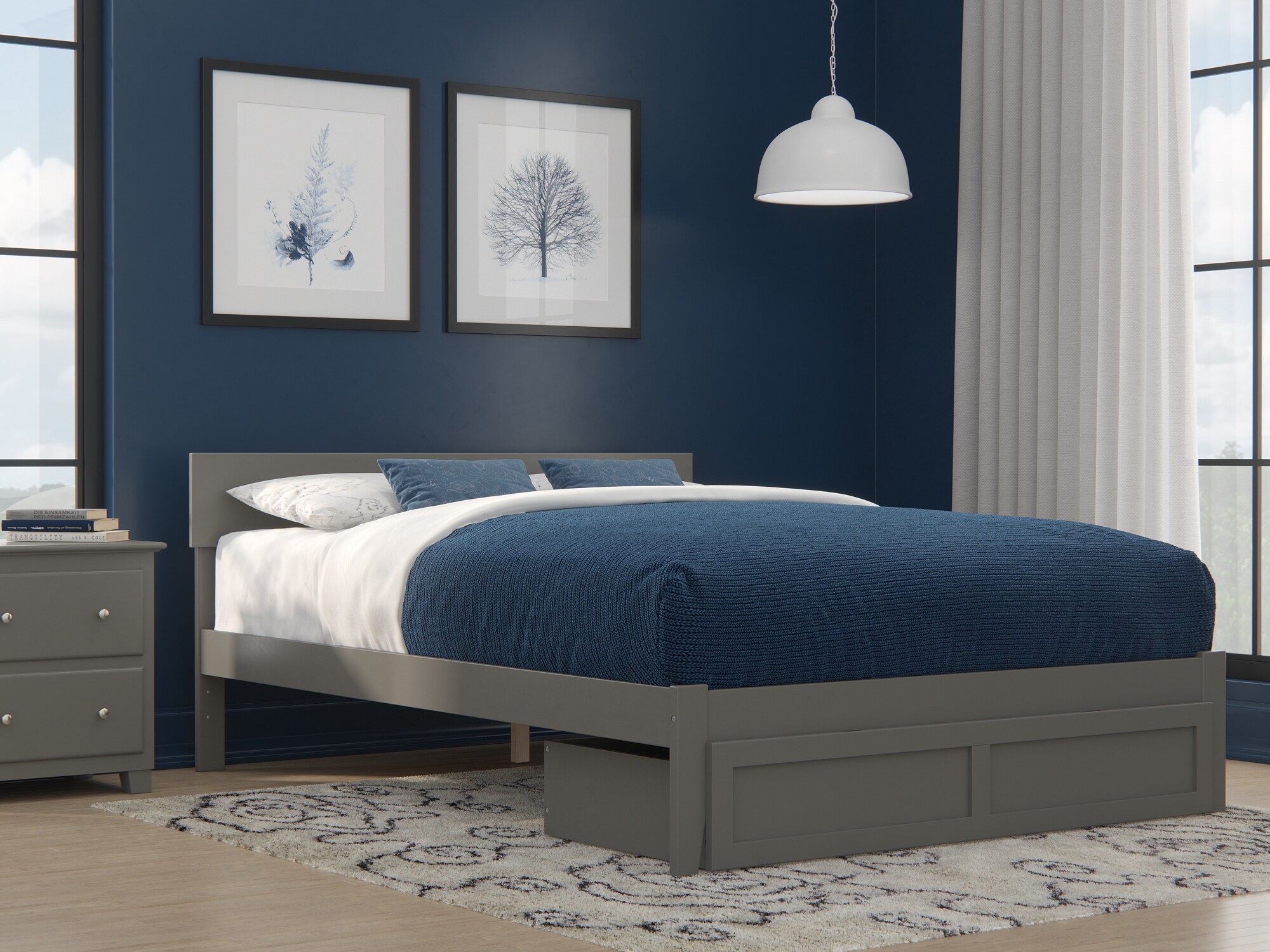 AFI Furnishings AG8112449 Boston Grey Queen Wood Platform Bed with Storage