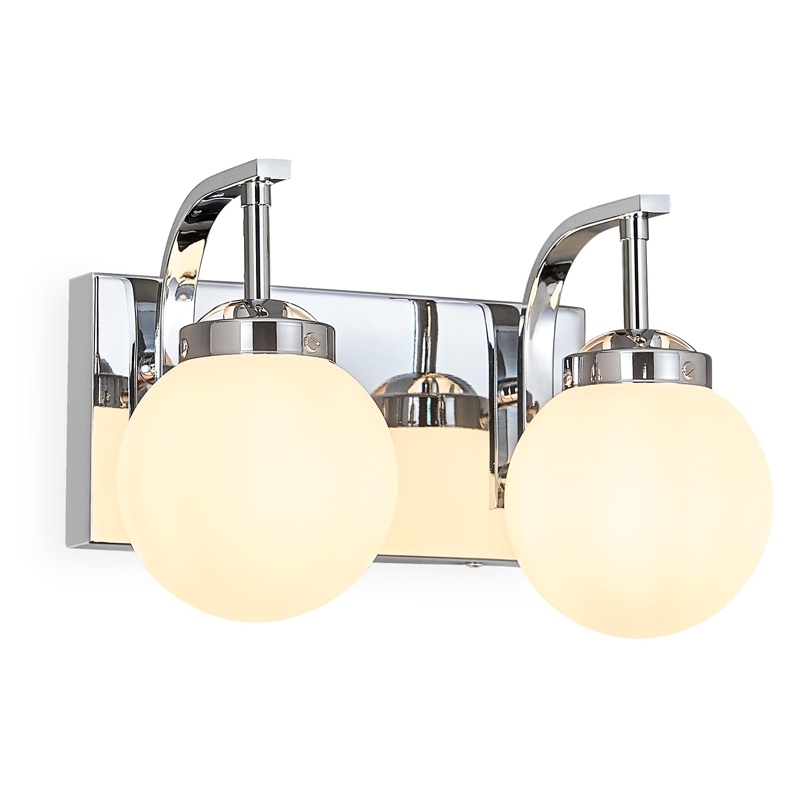 ZHLLMQ Modern 11.81 Inch 2 Light Chrome Finish Milk Glass Globe E12 Socket Curved Arm Bathroom Vanity Wall Sconce