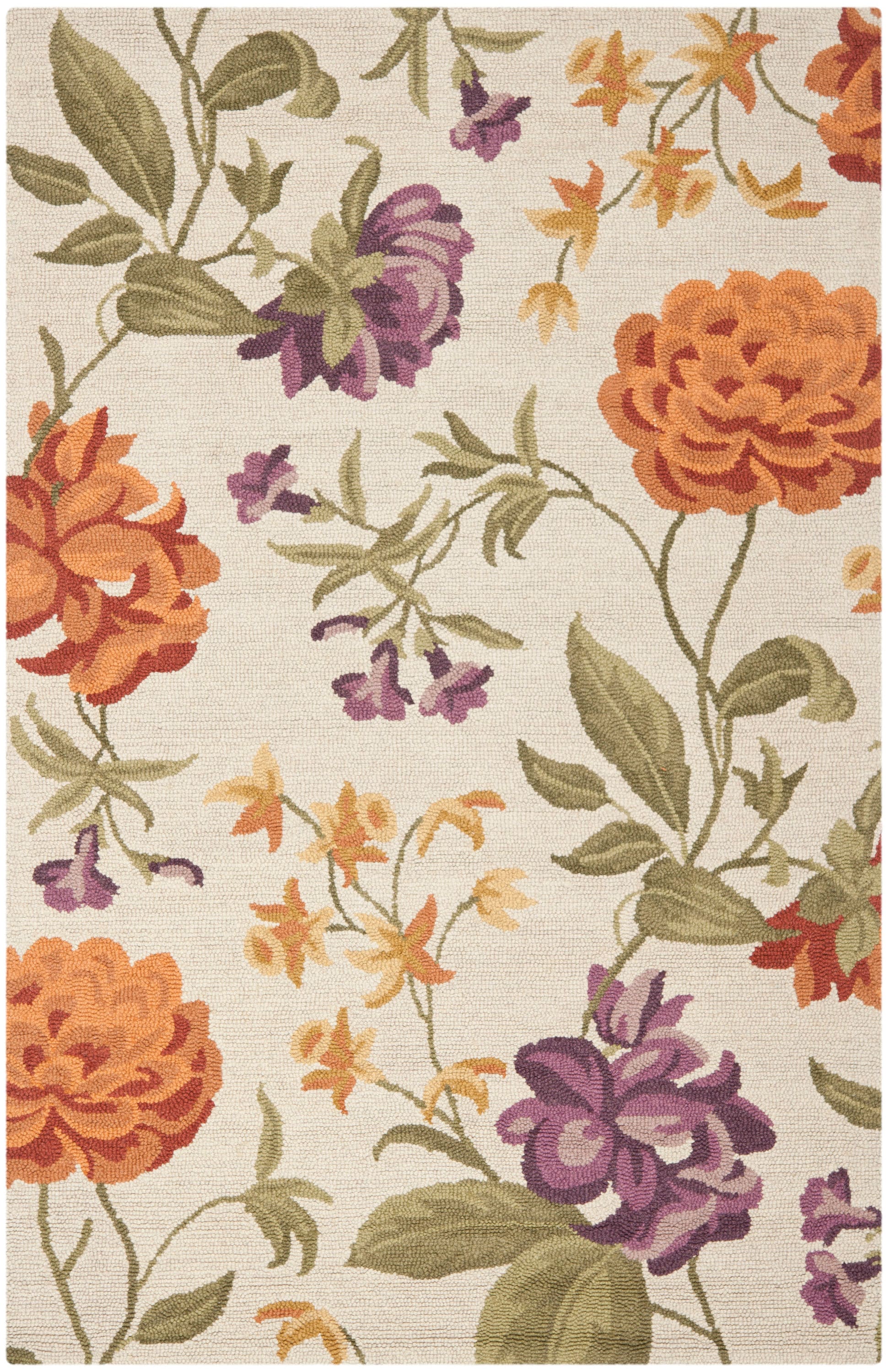 Safavieh BLM788B-5 Blossom Cammie 5 x 8 (ft) Hooked Wool Ivory/Multi Rectangular Indoor Floral/Botanical Bohemian/Eclectic Area rug