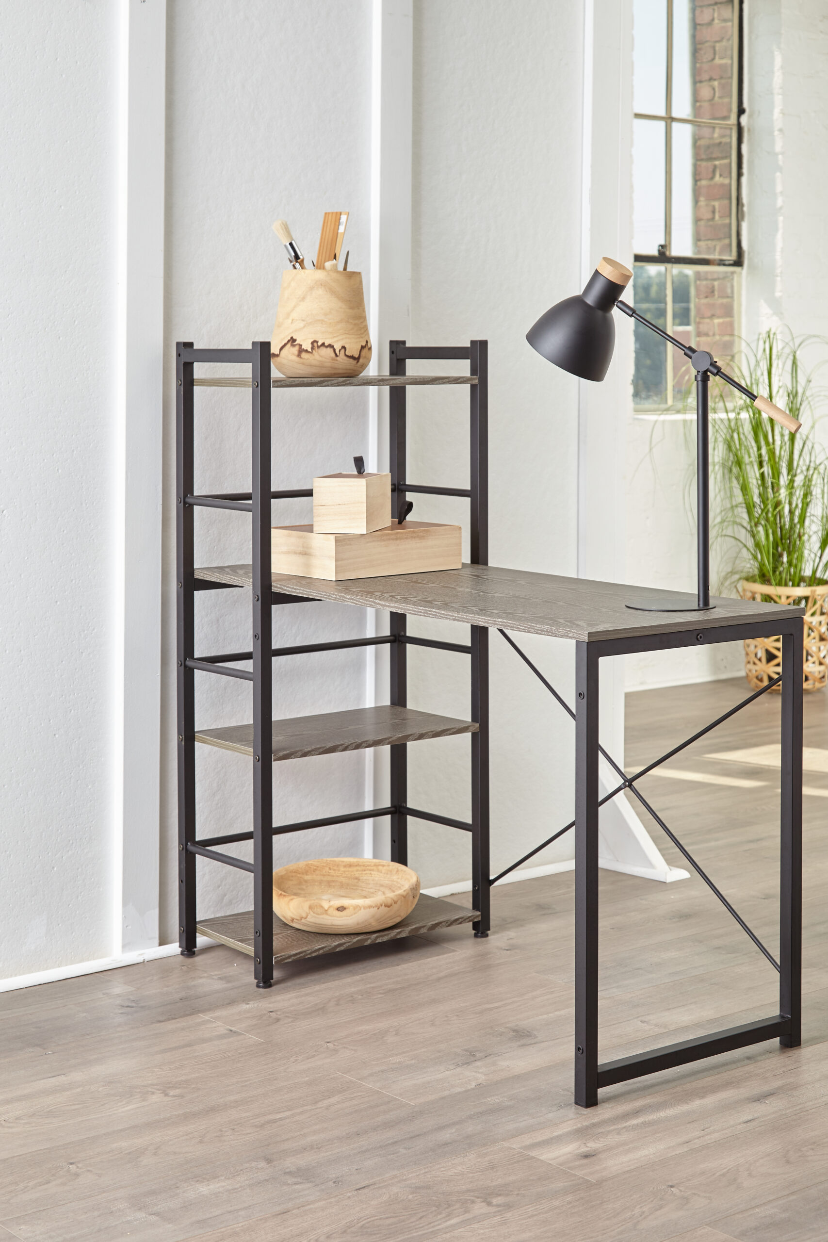 Unique Furniture LW-56830000235 Desk with Bookshelf 43-in Gray Modern/Contemporary Writing Desk