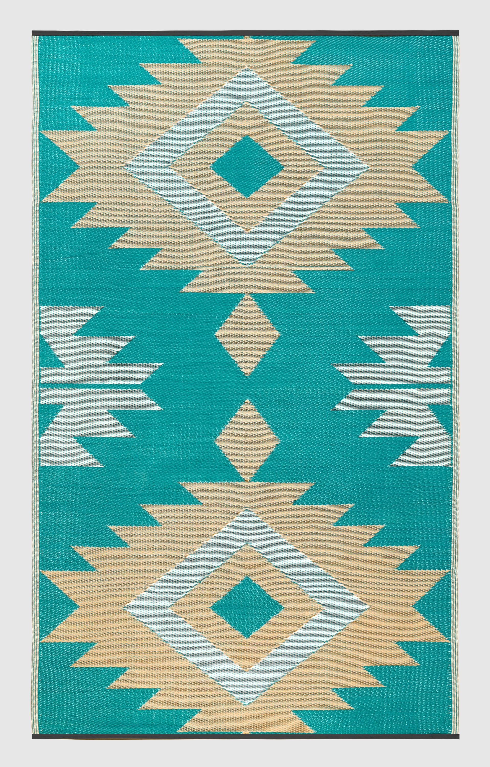 FH Home 657814893320 3 x 5 (ft) Flatweave Polypropylene Bursa Kilim - Teal Rectangular Indoor/Outdoor Geometric Mid-Century Modern Area rug