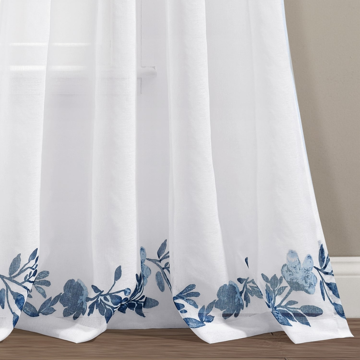 Extra Long White Sheer Polyester Floral Rod Pocket Drapes