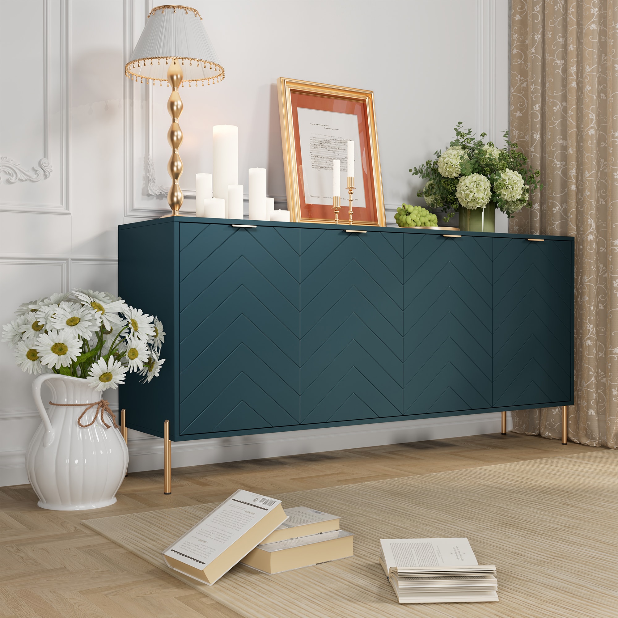 Clihome OTCH-198975-2AC Four-Door Cabinet Green Accent Chest