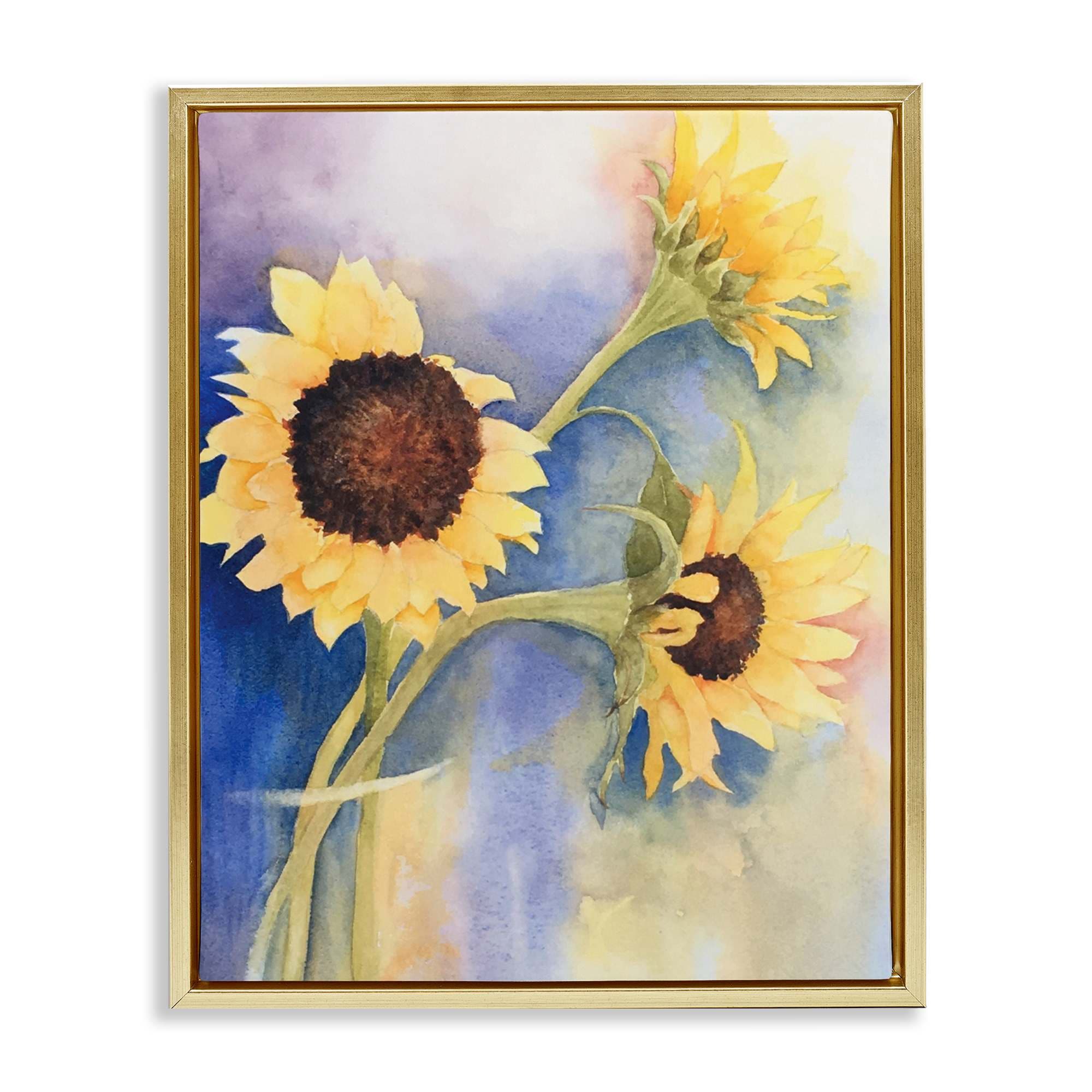 Stupell Industries BS-585-FFG-16X20 Sunflower Trio in Vase Gold Framed Floater Canvas Wall Art By Stephanie Fielden 17 x 21