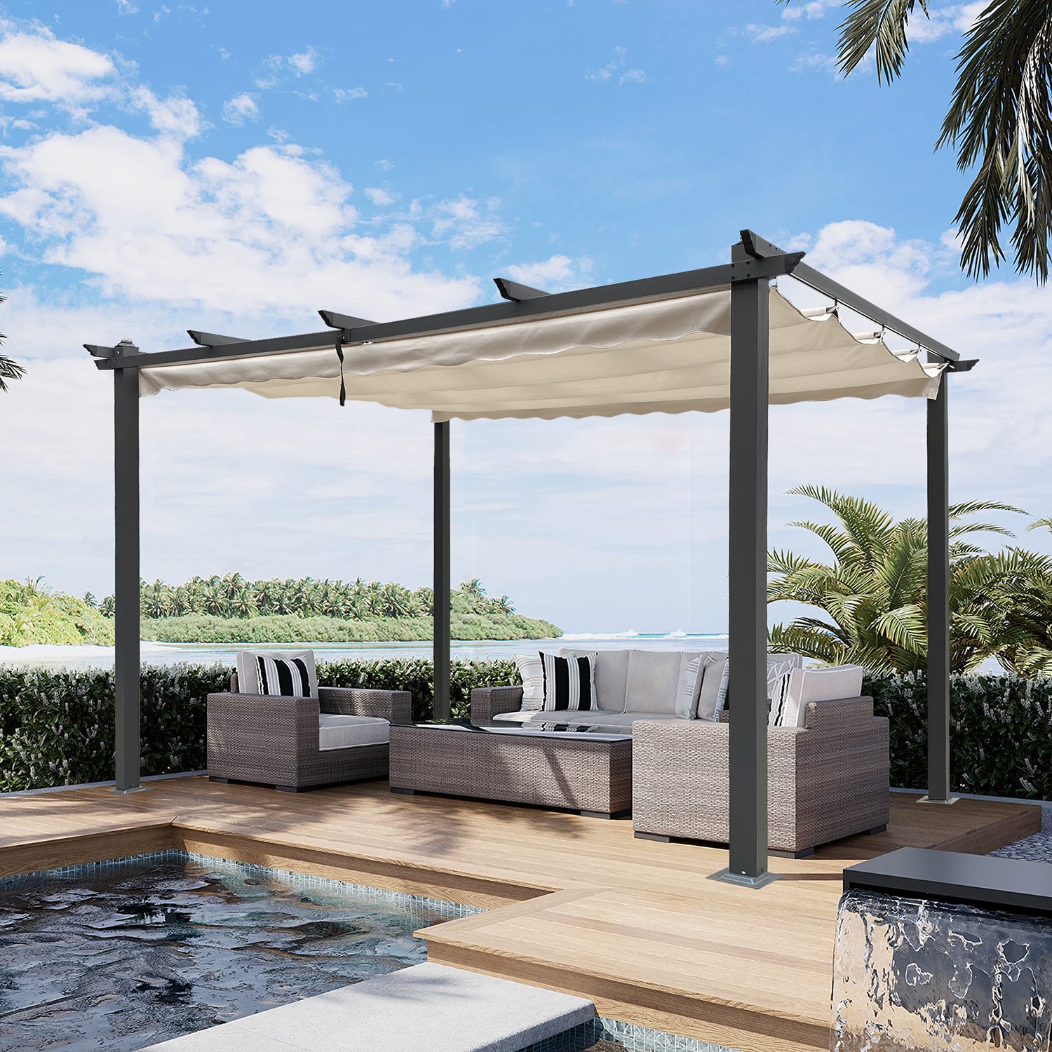 GZMR GZ-CPL-10169 13-ft x 10-ft Beige Rectangle Semi-permanent Gazebo with Soft top Roof