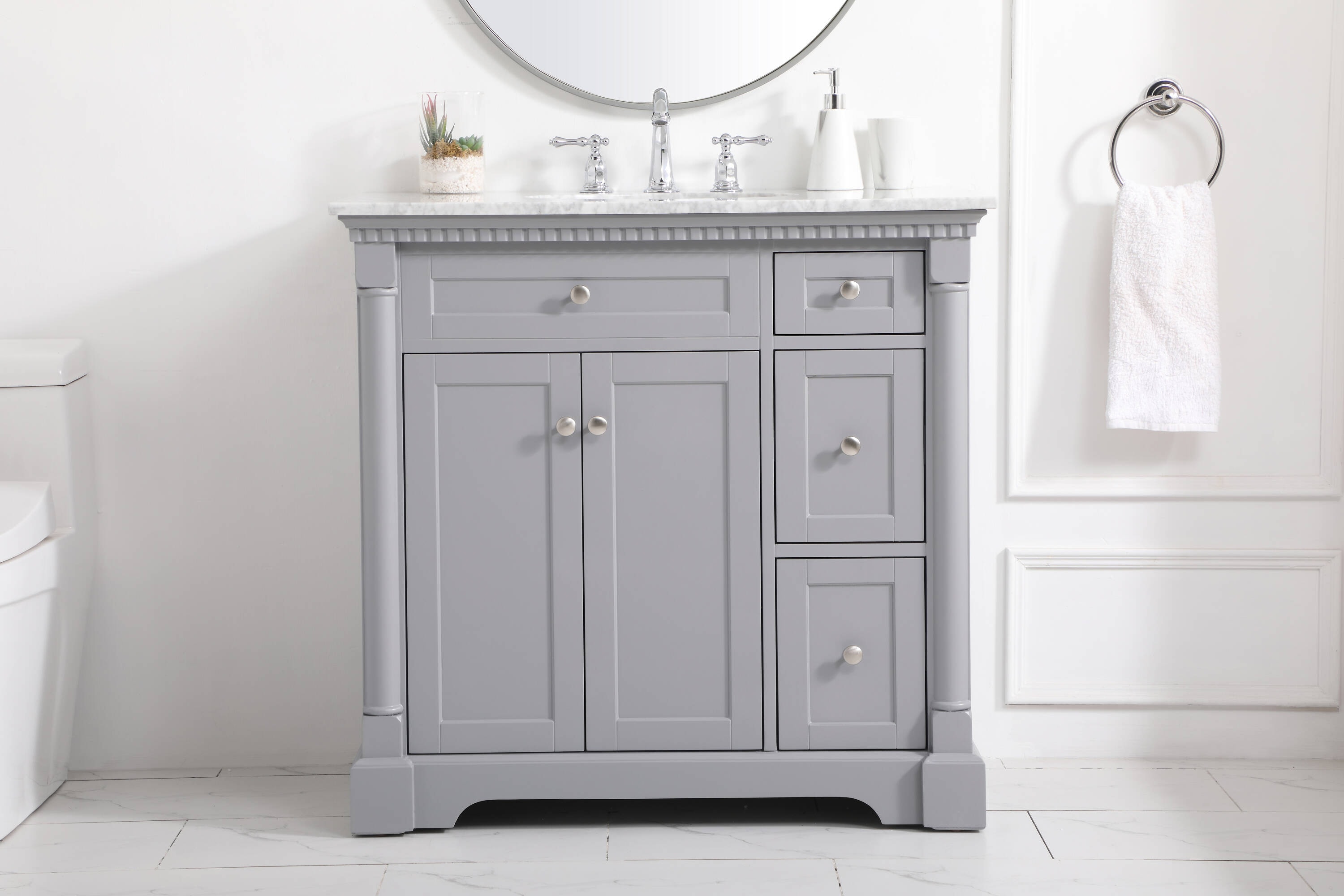 Clarence 36" Gray Solid Wood and Marble Single Bathroom Vanity