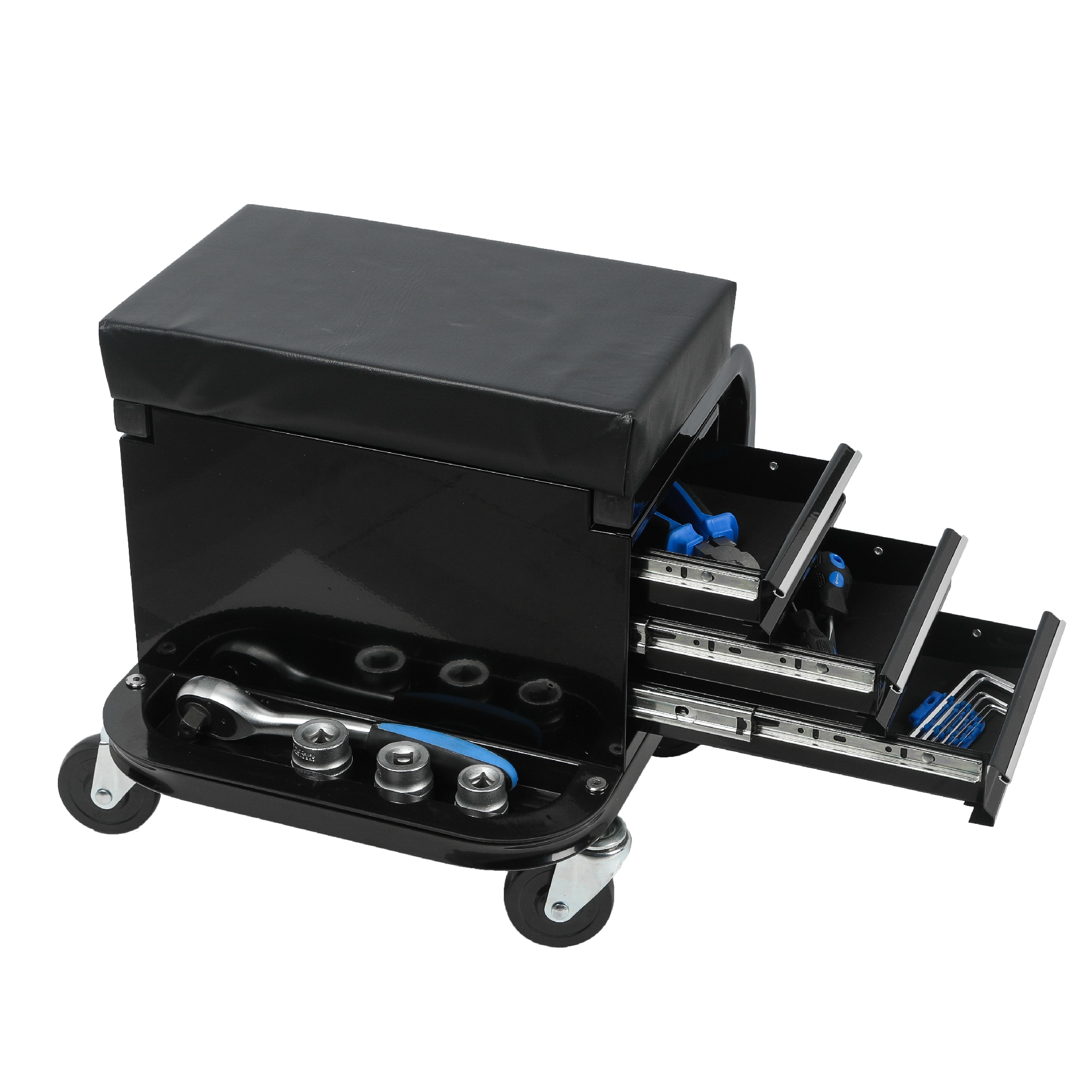 Wooakway Multifunctional Bottom Tool Cabinet with Lockable Wheels Durable Rolling Tool Chest Featuring Sliding Drawers Spacious Garage Storage Cabinet