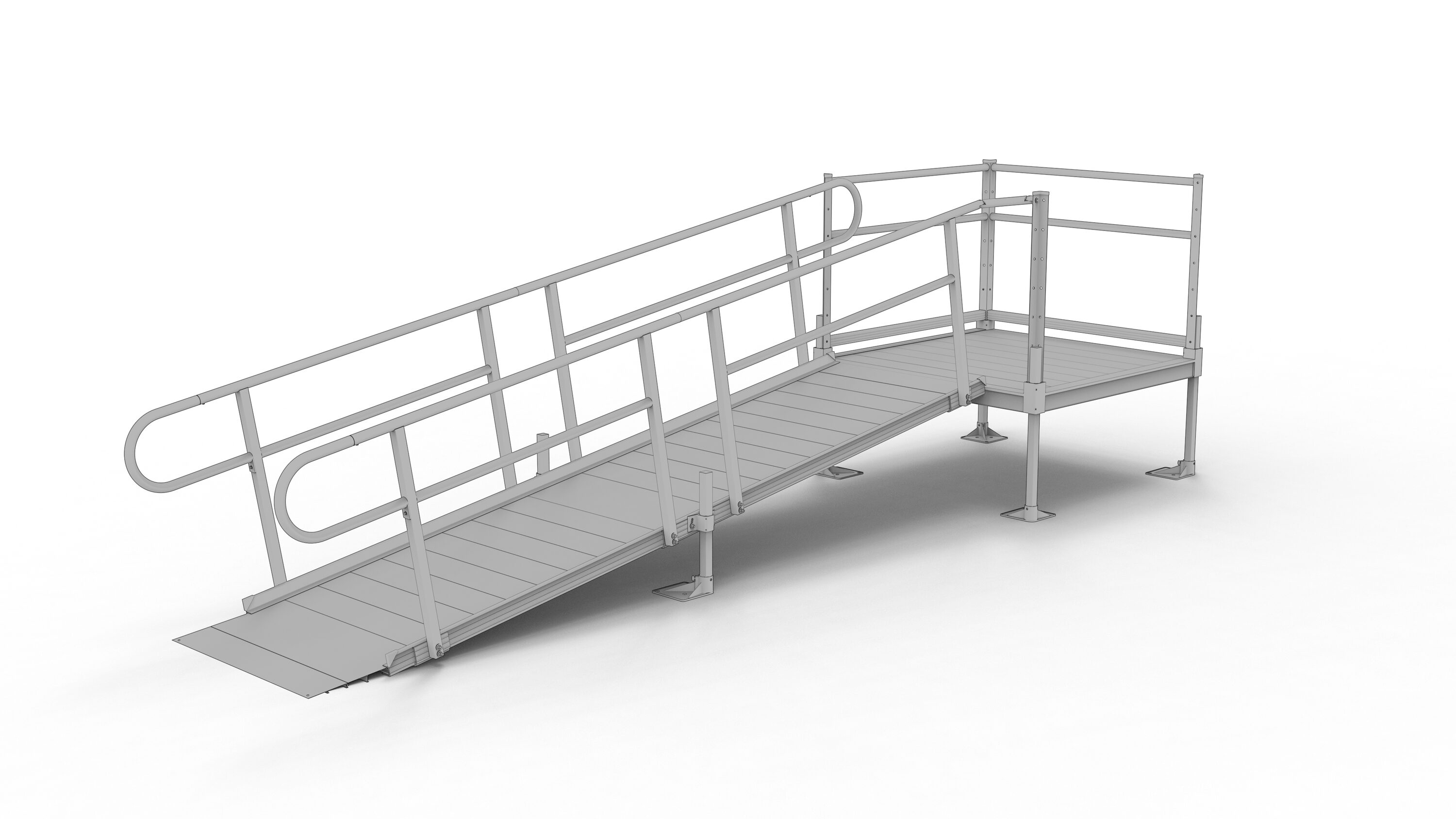 EZ-ACCESS Solo 13' L-Shaped w/ 4x4 Top and Turn 11-ft x 36-in Aluminum Modular Entryway Wheelchair Ramp