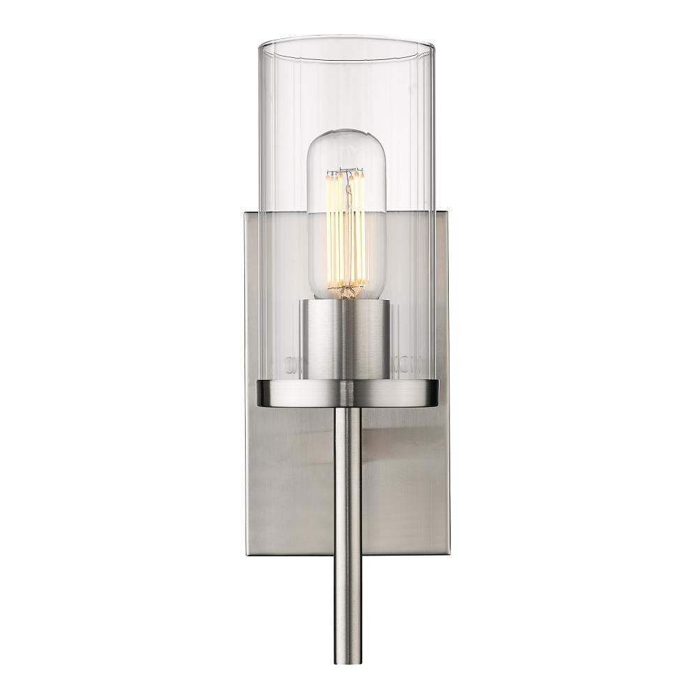 Pewter Cylinder Transitional Wall Sconce with Clear Glass Shade