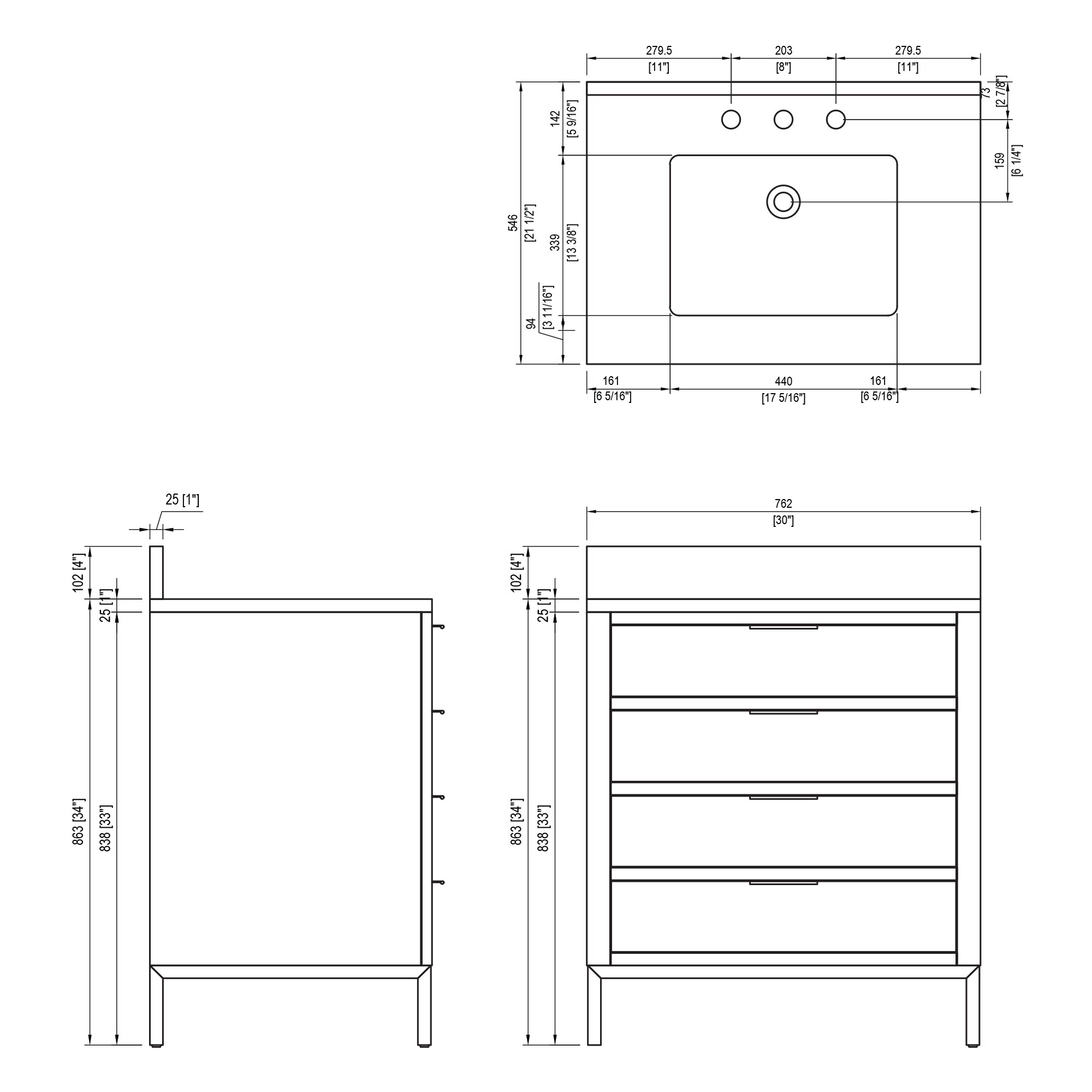 Bristol 30" Monarch Blue Single Sink Vanity with Carrara Marble Top