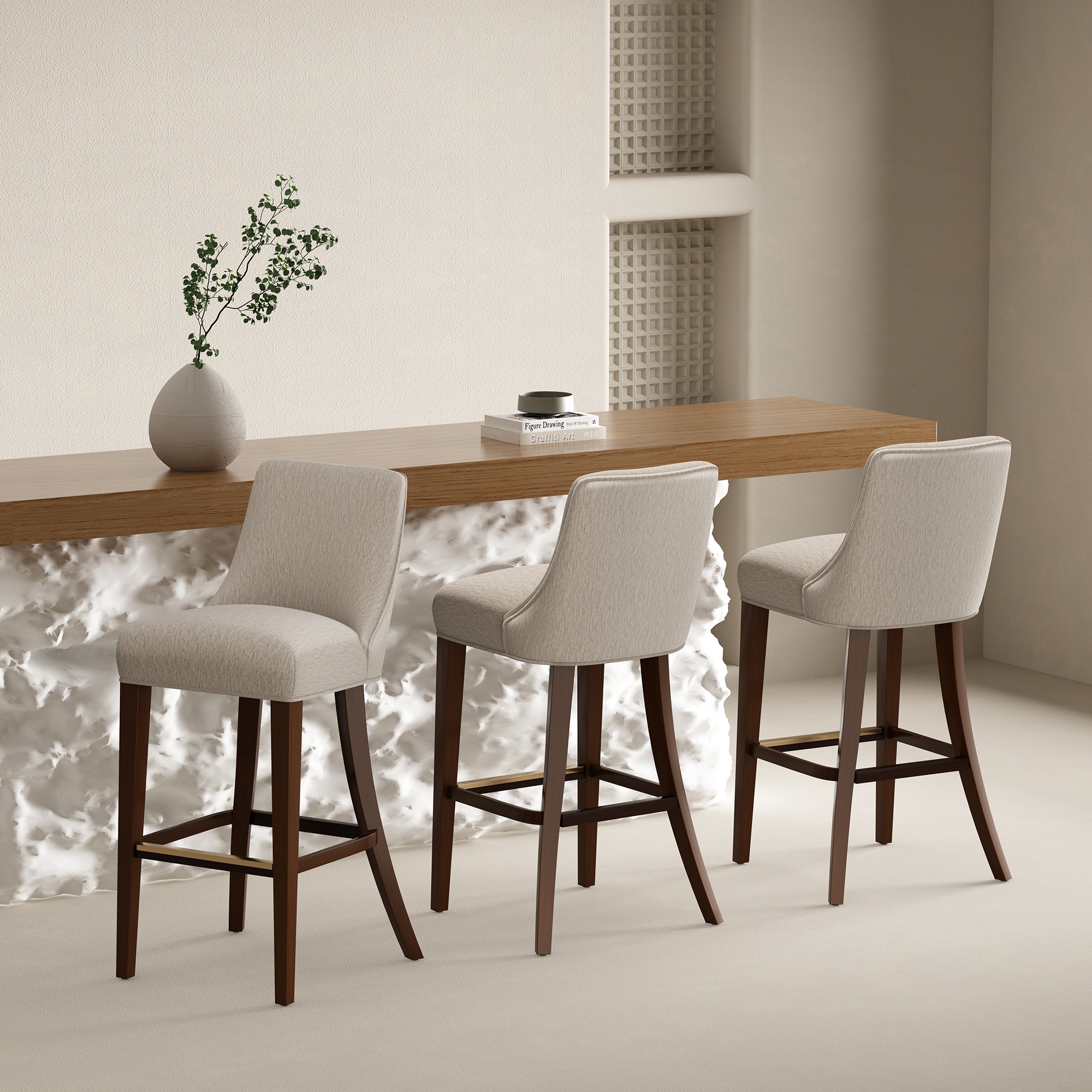 Manhattan Comfort 3-BS027-TP Beever 3 -Set Grey 32.7-in H Bar height Square seat Upholstered Wood Bar Stool and Back