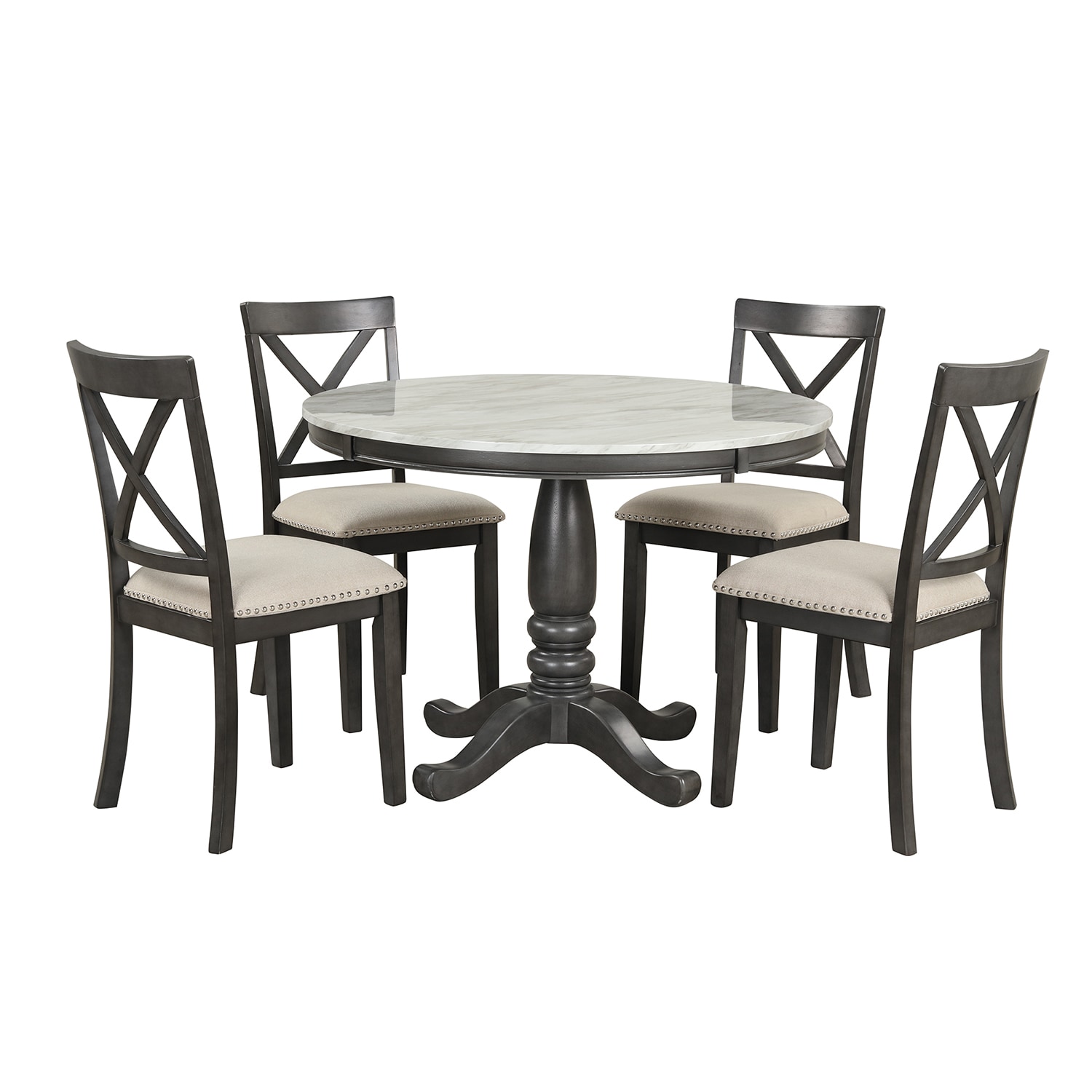 Bybafun YA0100221 Brown Transitional Dining Room Set with Round Table ( Seats 4 )