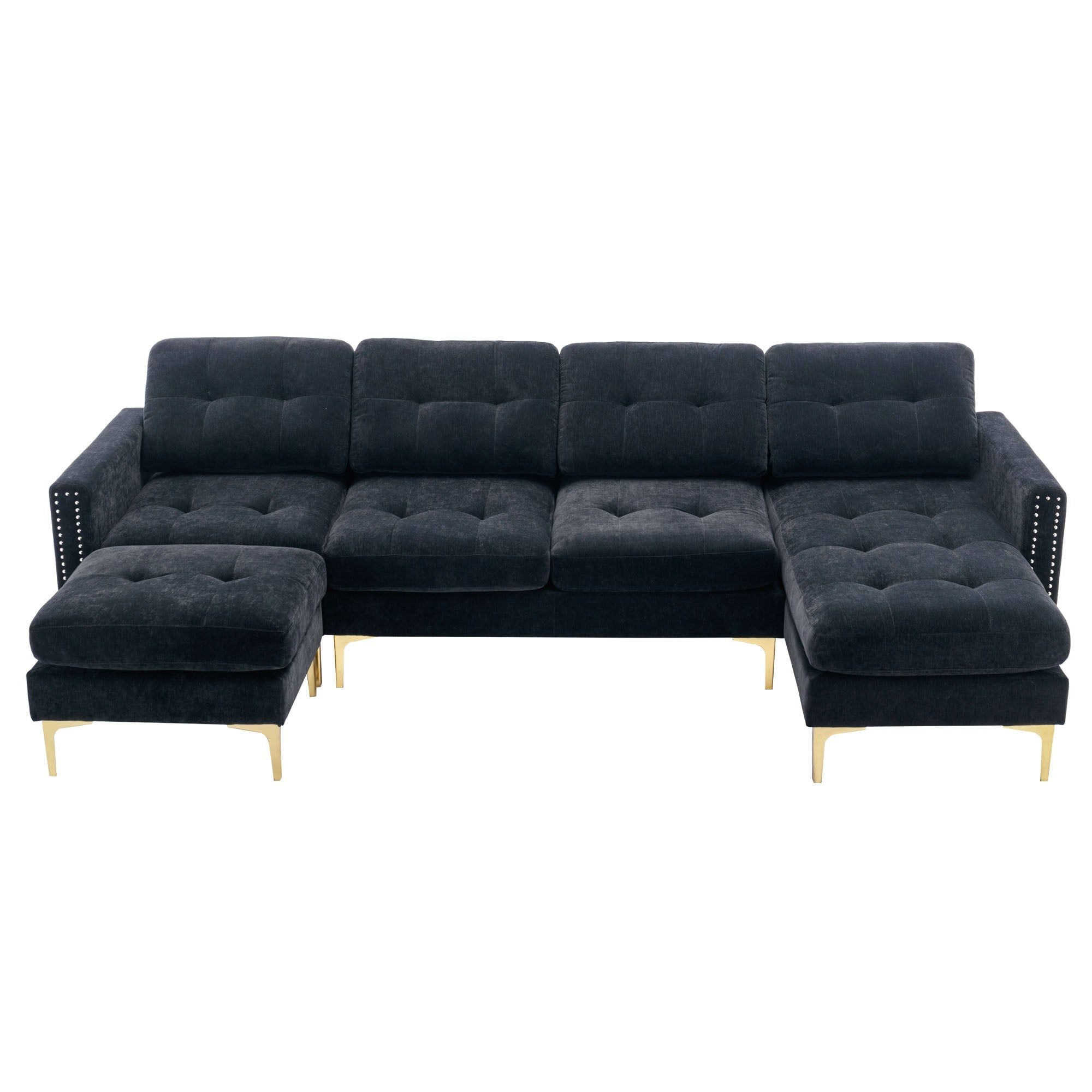 Boyel Living BL-OR0970B 110.6 inch L-Shape Convertible Sectional Sofa Couch with Movable Ottoman for Living Room Apartment Office