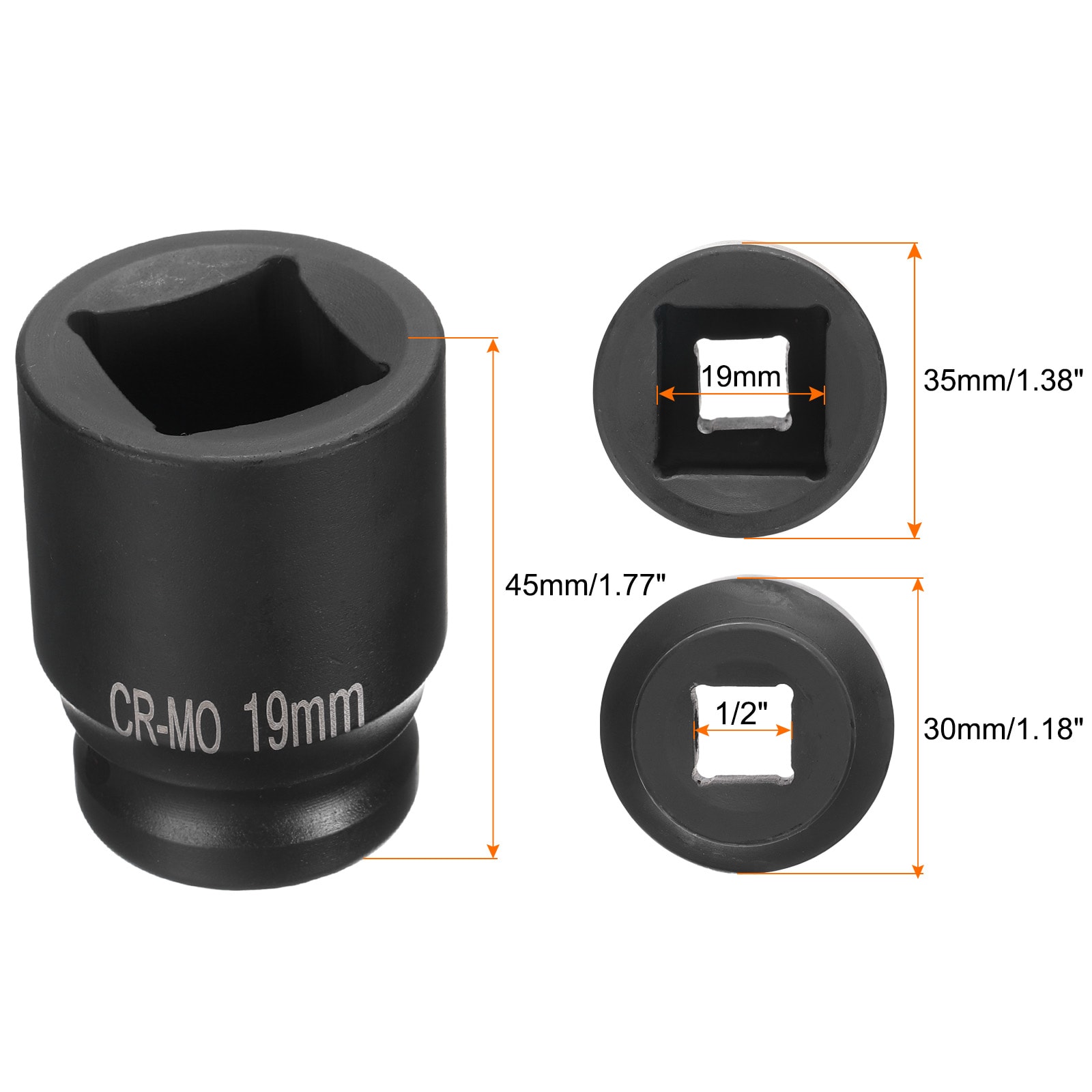 Harfington 4 Point Square Socket 1/2-Inch Drive 19mm Metric Square ...