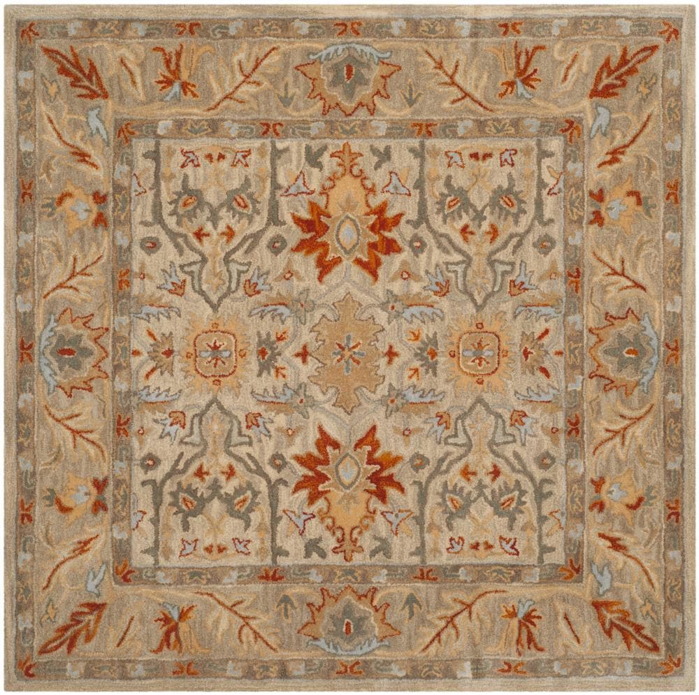 Antiquity 6' Square Beige/Gray/Orange Wool Tufted Area Rug