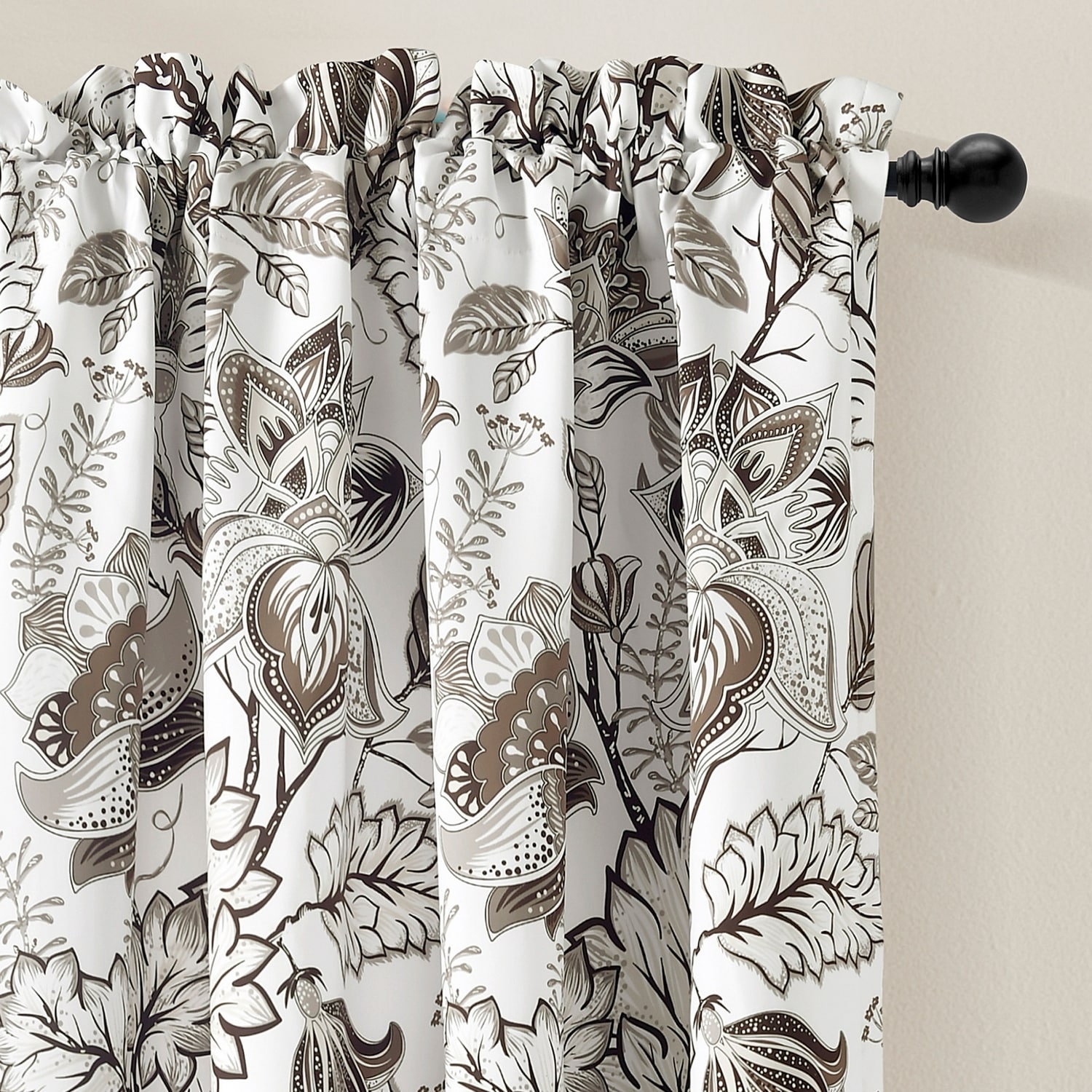 Neutral Floral Jacobean Polyester Blackout Window Panels 52"W x 84"L