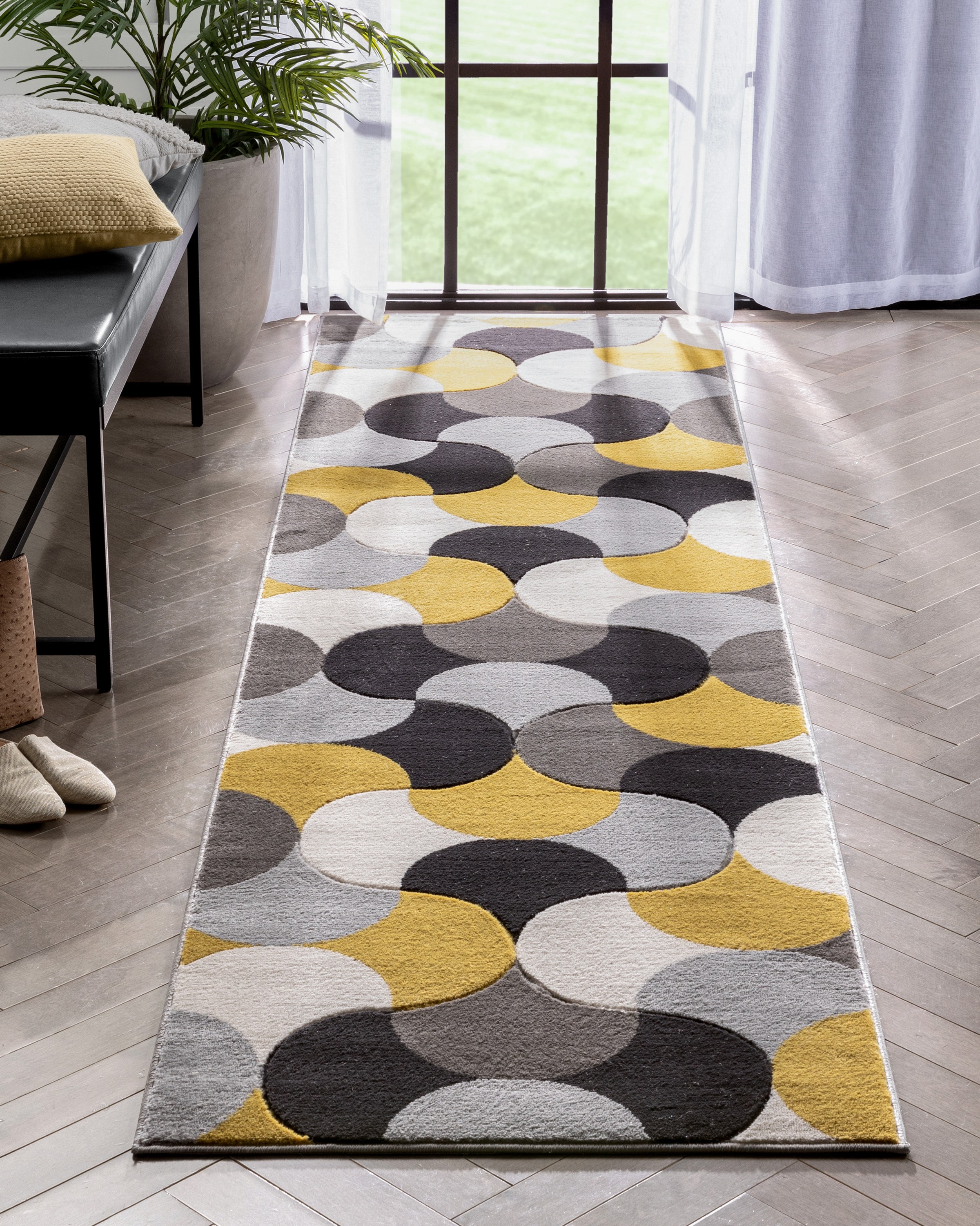 Well Woven GV-31-2L Good Vibes 2 x 9 (ft) Loomed Polypropylene Gold Rectangular Indoor Geometric Mid-Century Modern Runner rug