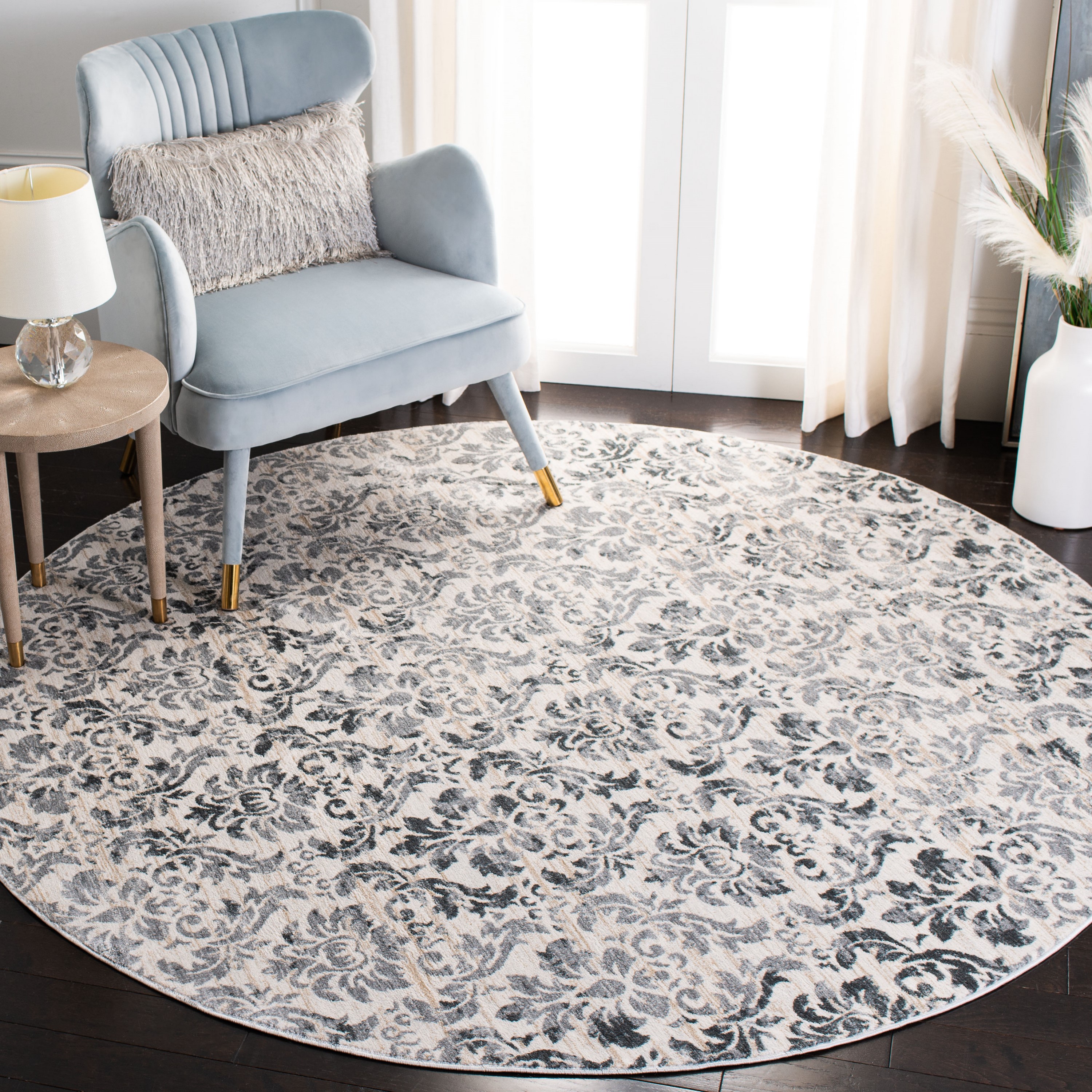 Safavieh Isabella Lirio 7 x 7 Gray/Ivory Round Indoor Distressed ...