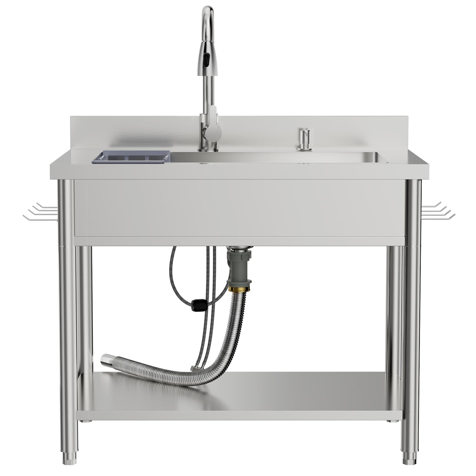 Lirago Stainless Steel Utility Sink 38.4 in Freestanding Single Bowl Laundry Sink with 360-degree Hot and Cold Water Faucet Hoses and Drain Kit for Kitchens Garage Laundry Room
