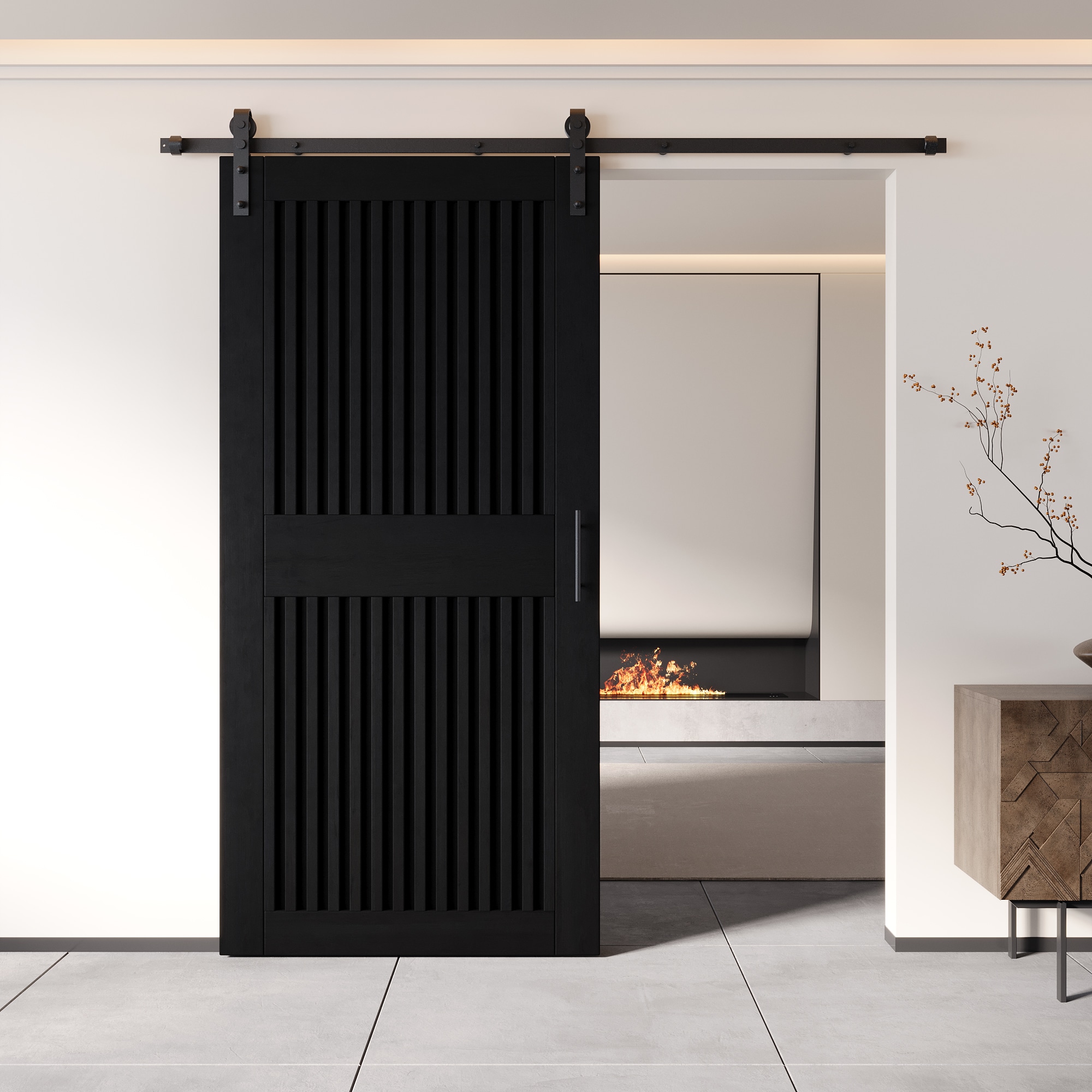 HOMACER Single 36-in x 84-in Black Pine Wood Solid core Sliding Barn ...