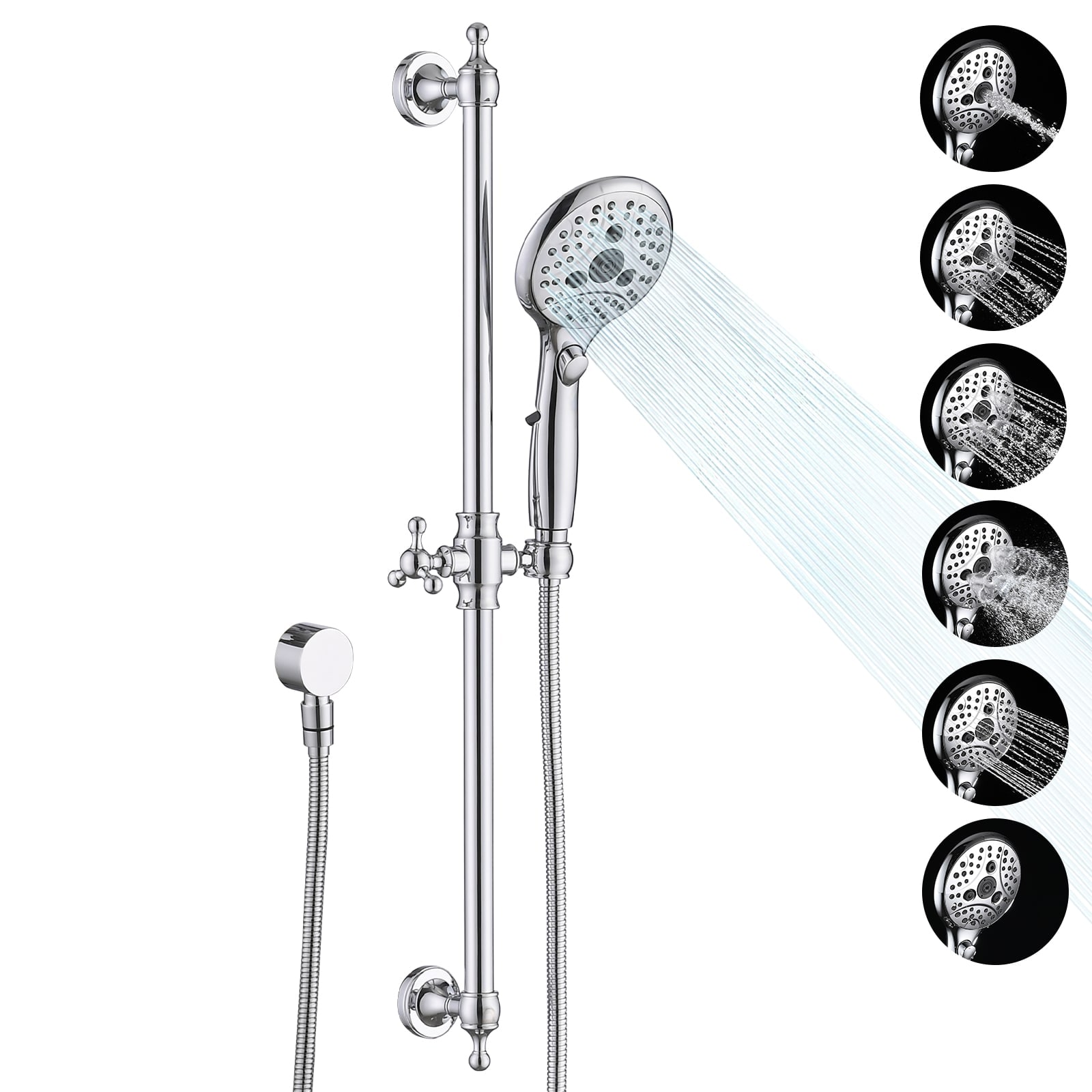 UCLIMAA Handheld Shower Head with Slide Bar Combo 6 Setting Shower with Pause Switch 27.5 Inch Adjustable Slide Bar and 79 inch Hose