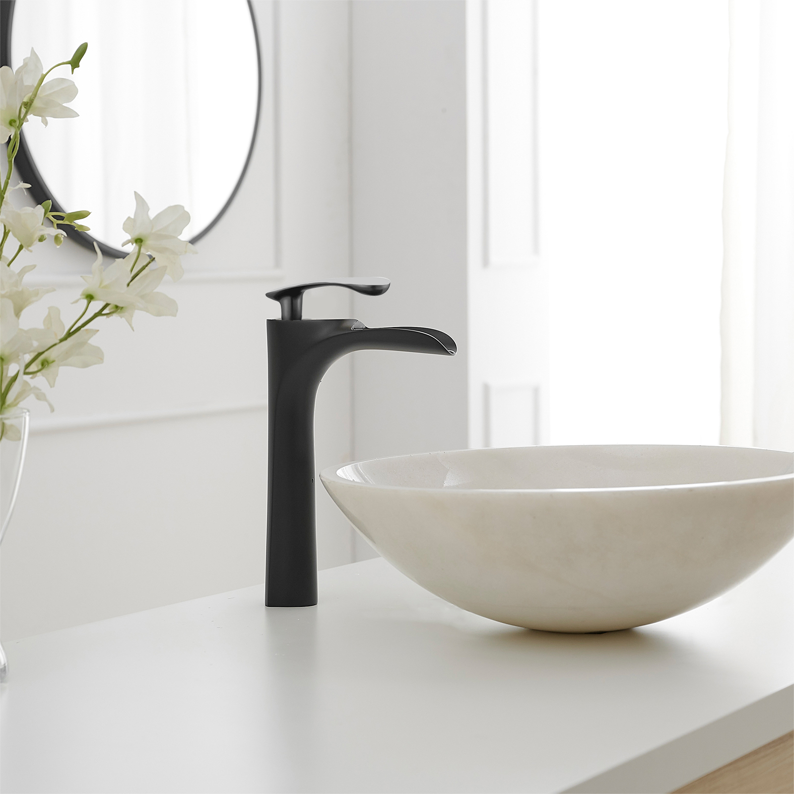 Matte Black Single Handle Vessel Sink Faucet with Drain