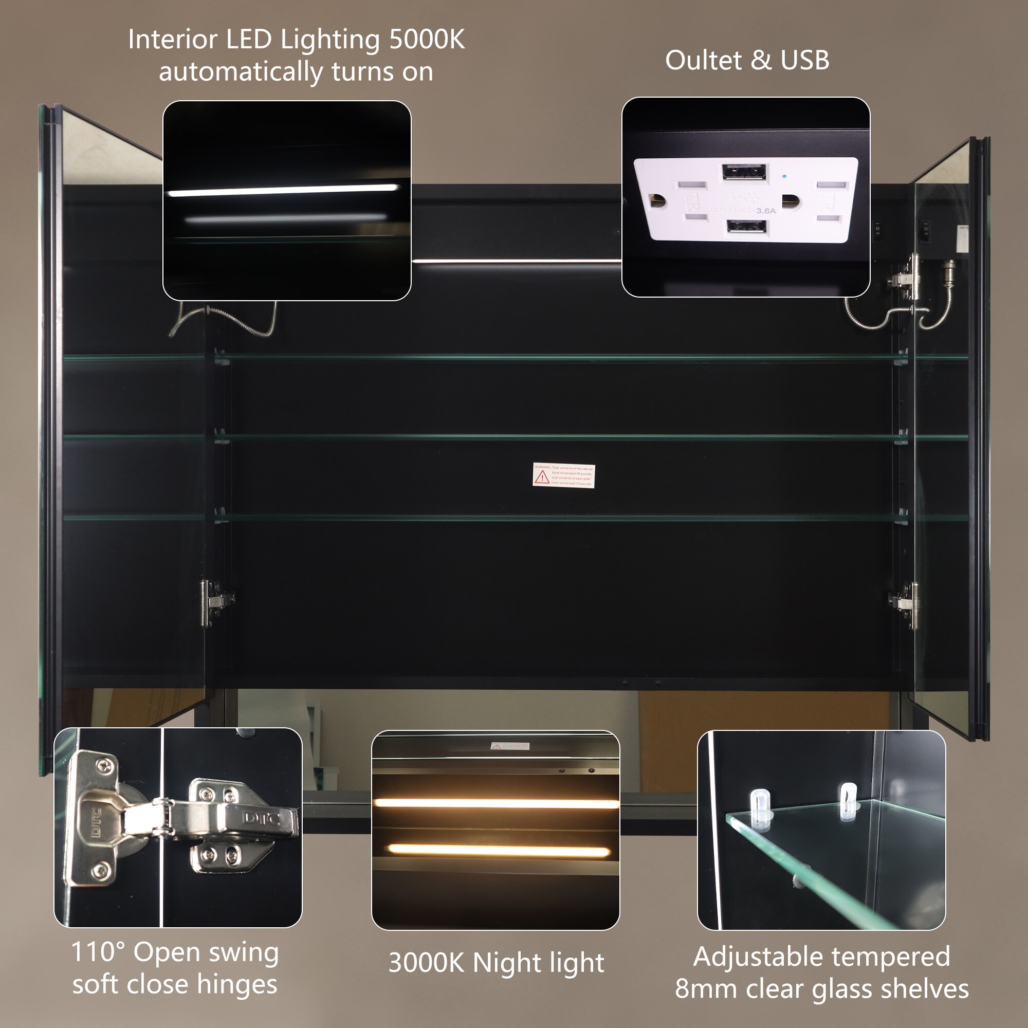 Forclover JSEX3632VFB Bathroom-Medicine-Cabinets - View #3